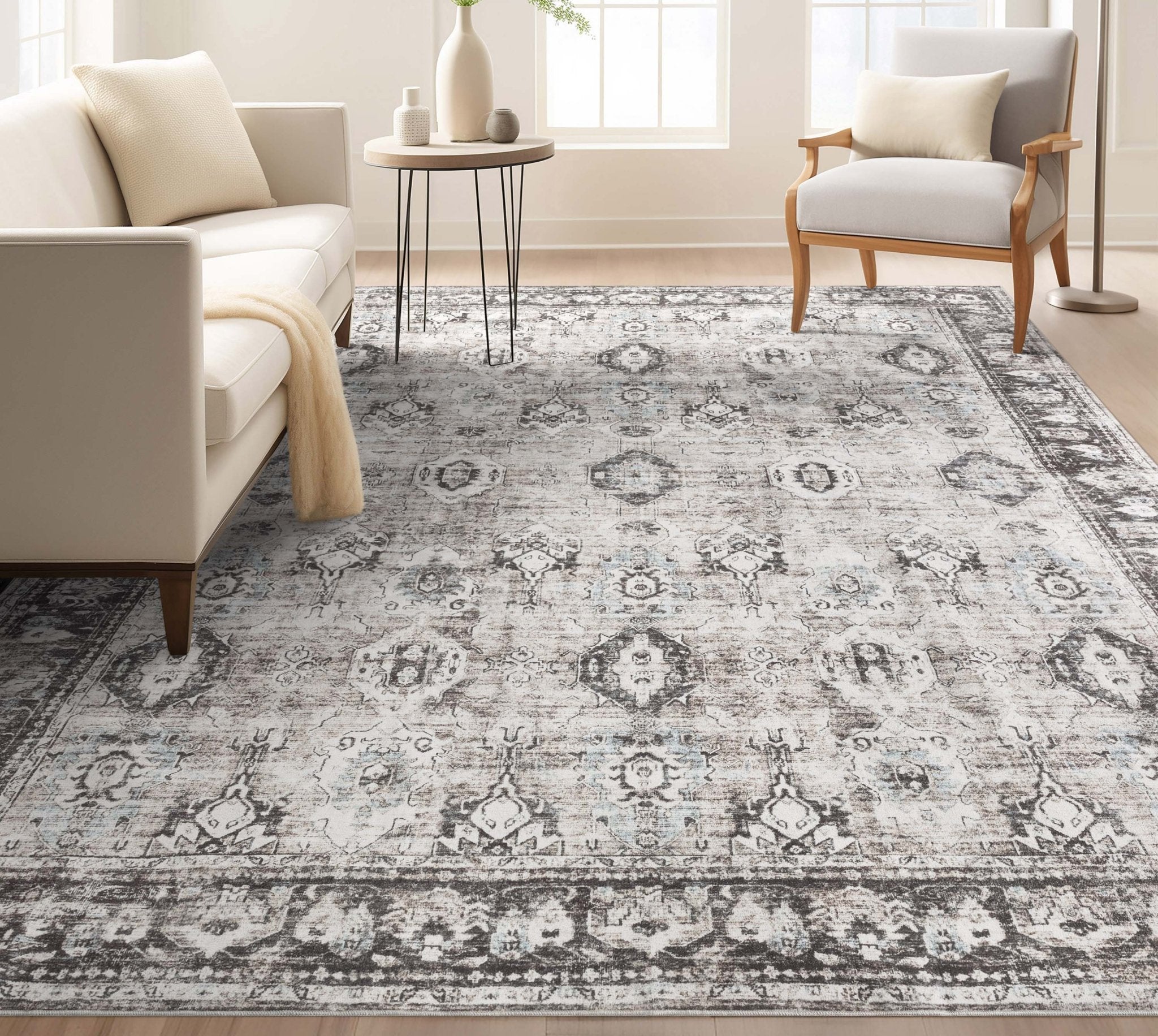 Elle Basics Intrigue Easy-Clean Washable Rug - Durable, Non-Slip, Low-Profile Design for Home Comfort、mySite、gigharbornorthrealestate