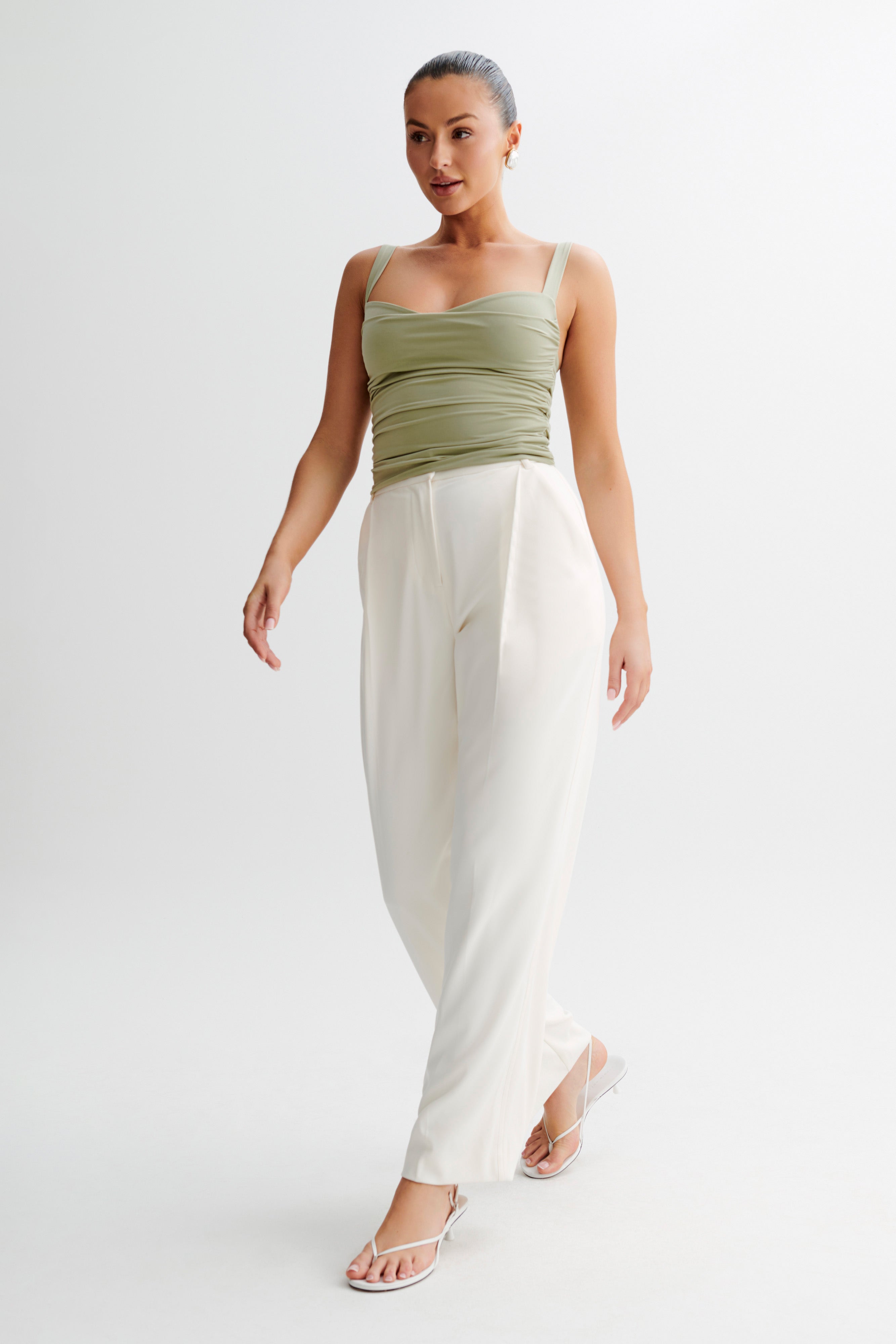 Hailey Slinky Long Line Sweetheart Top - Sage、mySite、solidvoid