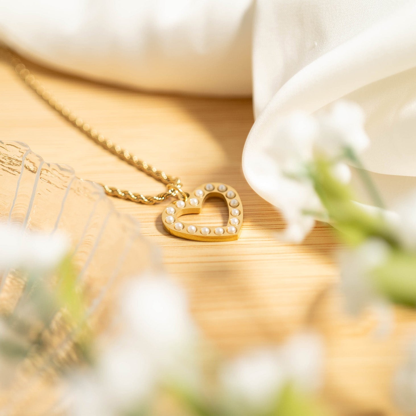 18K Gold PVD Stainless Steel Pearl Heart Charm / PDL0253、mySite、dreamappss