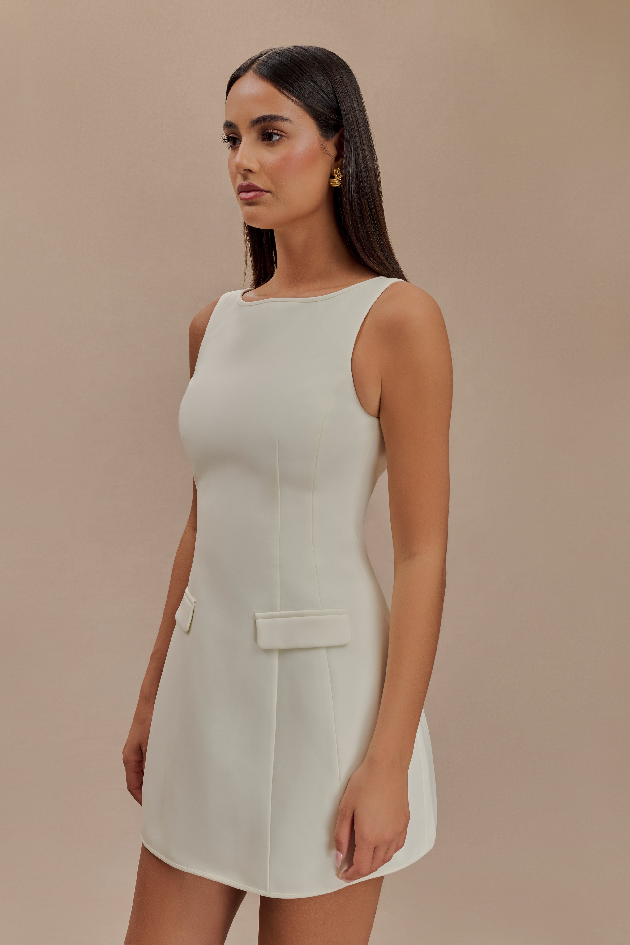 Evanna Sleeveless Suiting Mini Dress - Ivory、mySite、solidvoid