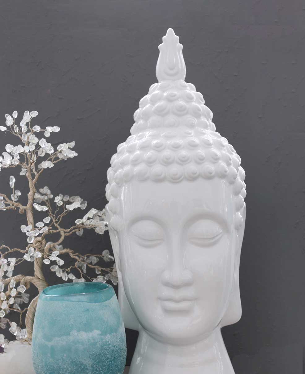 Elegant Ceramic Buddha Head Statue, 20 Inches、mySite、topwebapps