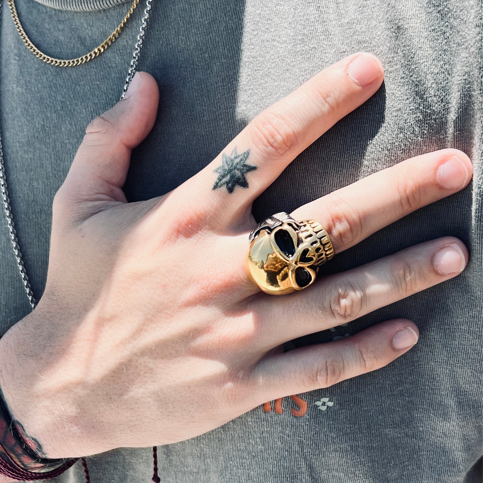 Stainless Steel And 18K Gold PVD Coated Skull Ring / SCR4102、mySite、dreamappss