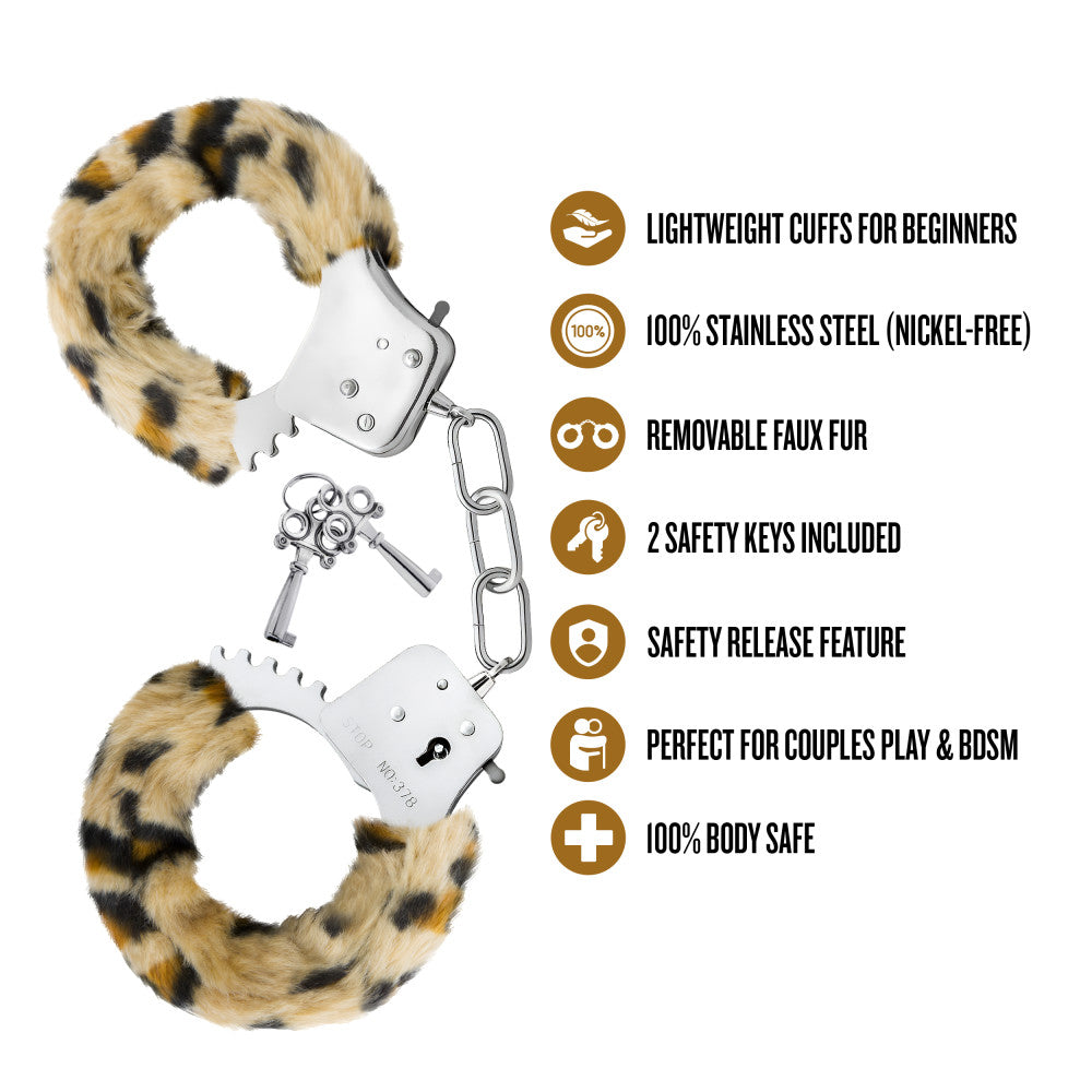 Temptasia By Blush® | Beginner Cuffs – Lightweight Bondage Handcuffs With Safety Release – Fully Adjustable With 2 Keys - Leopard Fur、mySite、bottomscart