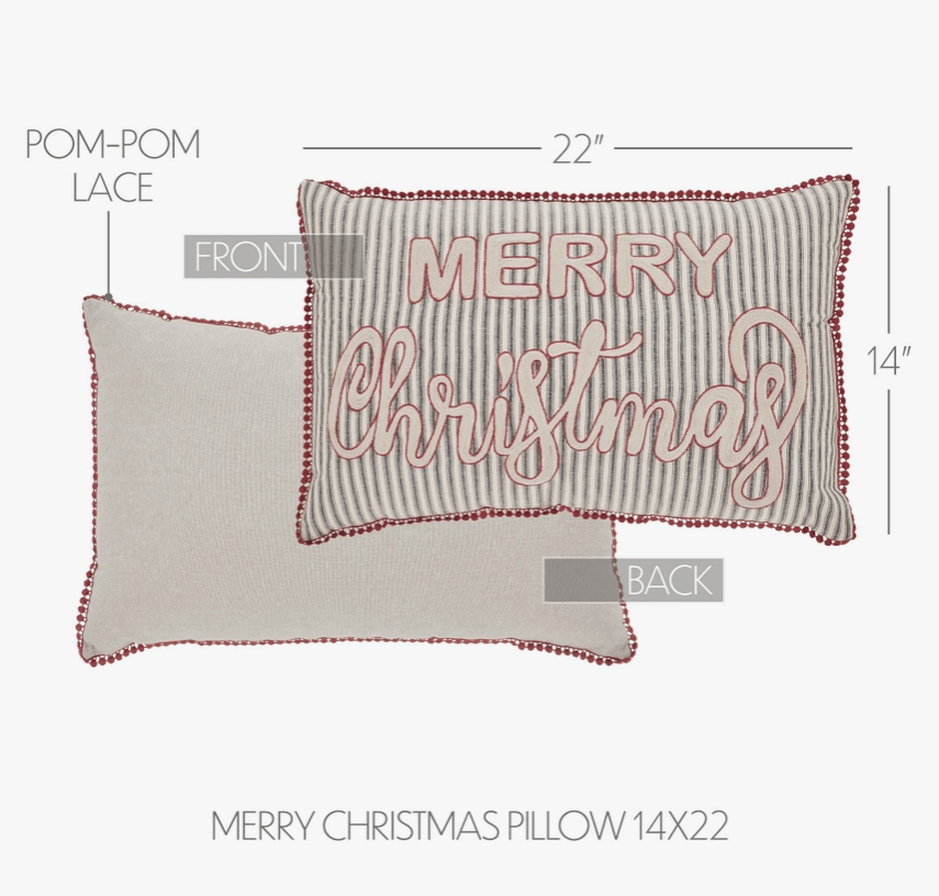 Merry Christmas Farmhouse Striped Embroidered Throw Pillow、mySite、g9winljtr