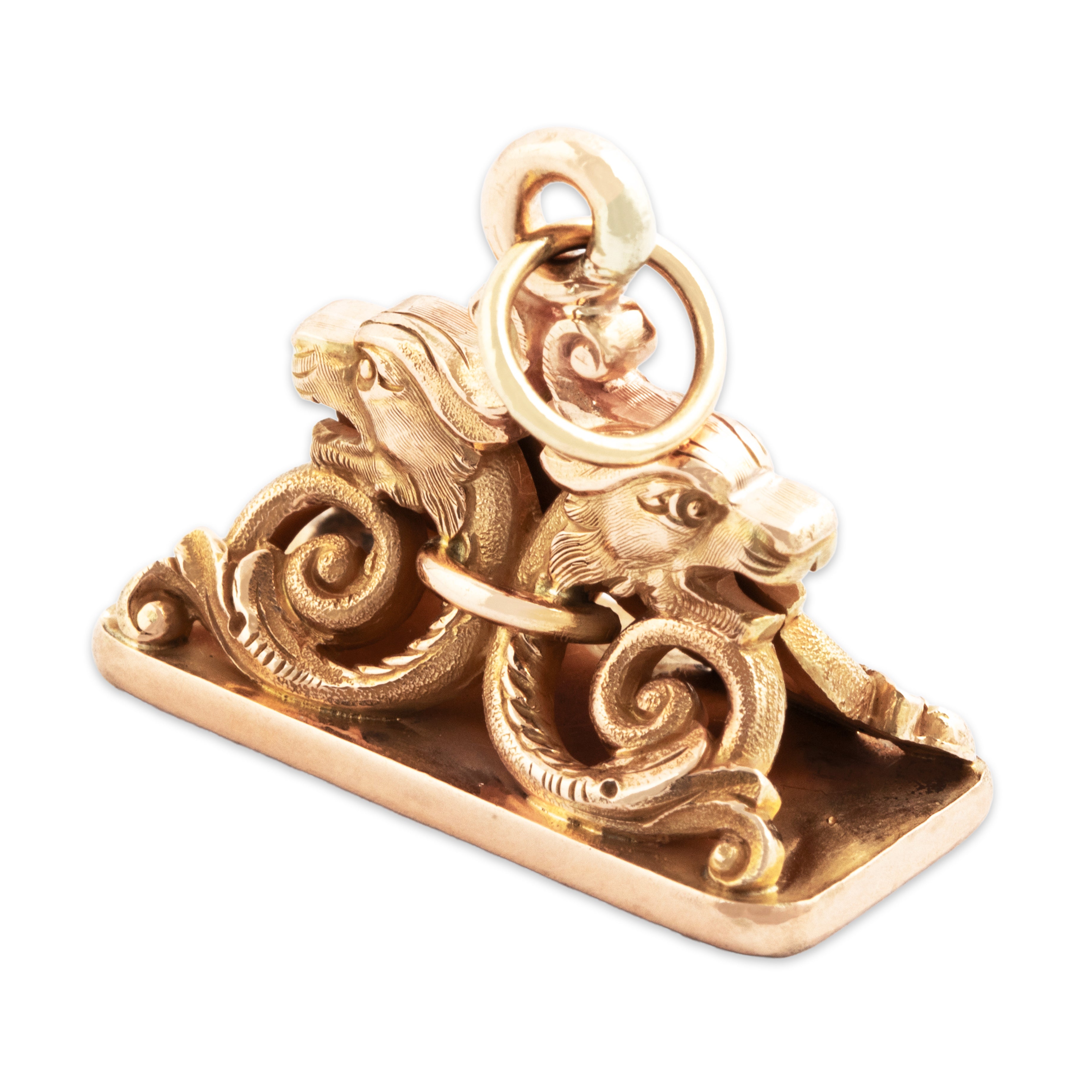 Antique Heavy 14k Yellow & Rosy Yellow Gold Fantastic Sea Monsters Fob Pendant、mySite、hinf8tx79