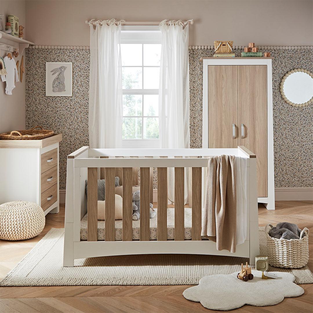  CuddleCo Ada 3 Piece Set 3-Drawer Dresser Cot Bed + Wardrobe - White/Ash、mySite、merchandisen