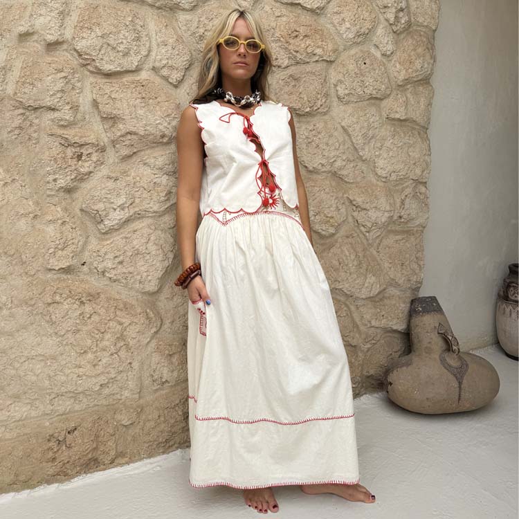 Cream and Red Pollenca Skirt、mySite、solidvoid