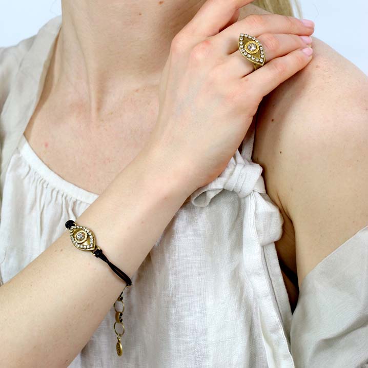 Swarovski Crystals Gold Evil Eye Bracelet by Michal Golan、mySite、topwebapps