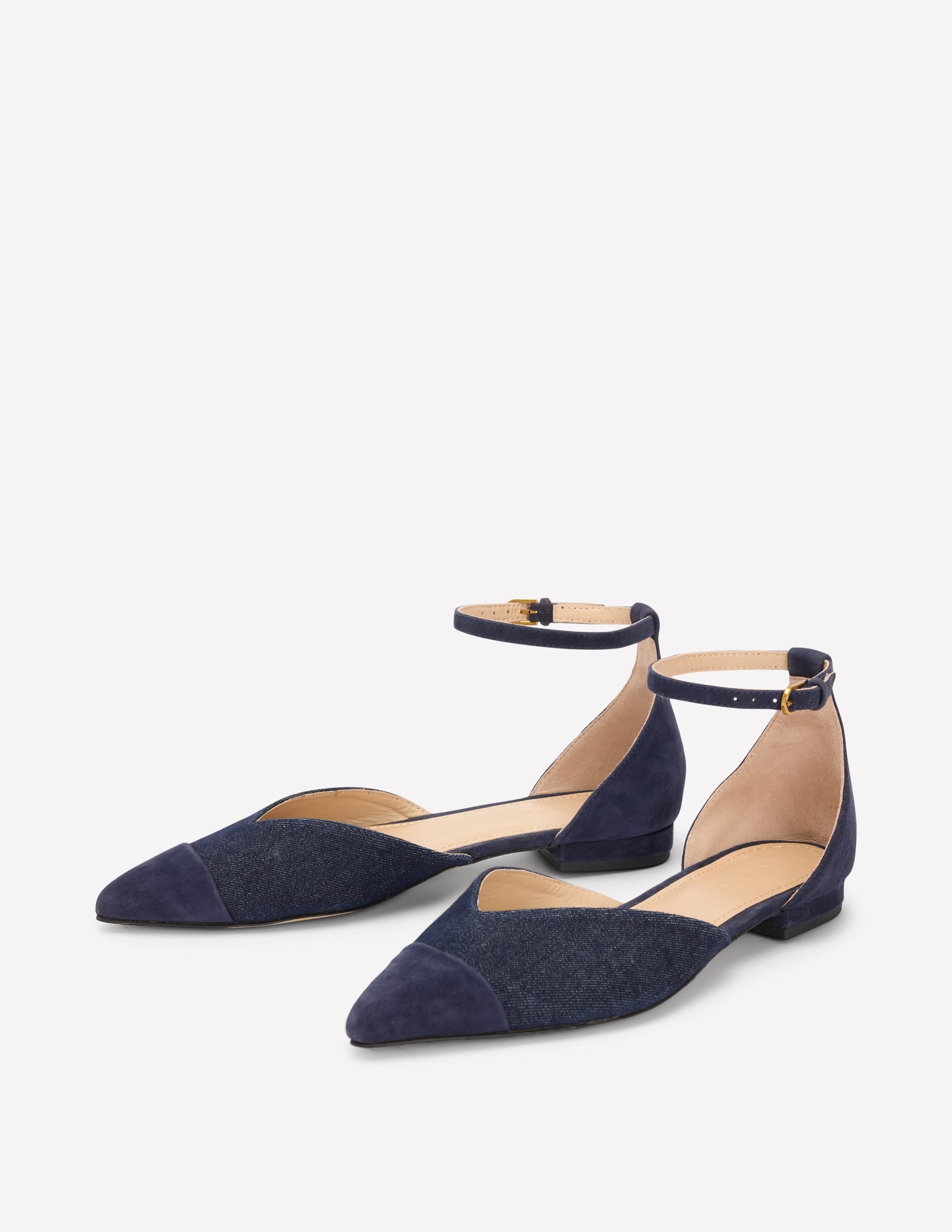  Pointed Toe Cap Flats-Navy Suede/Denim、mySite、ashleygrahame