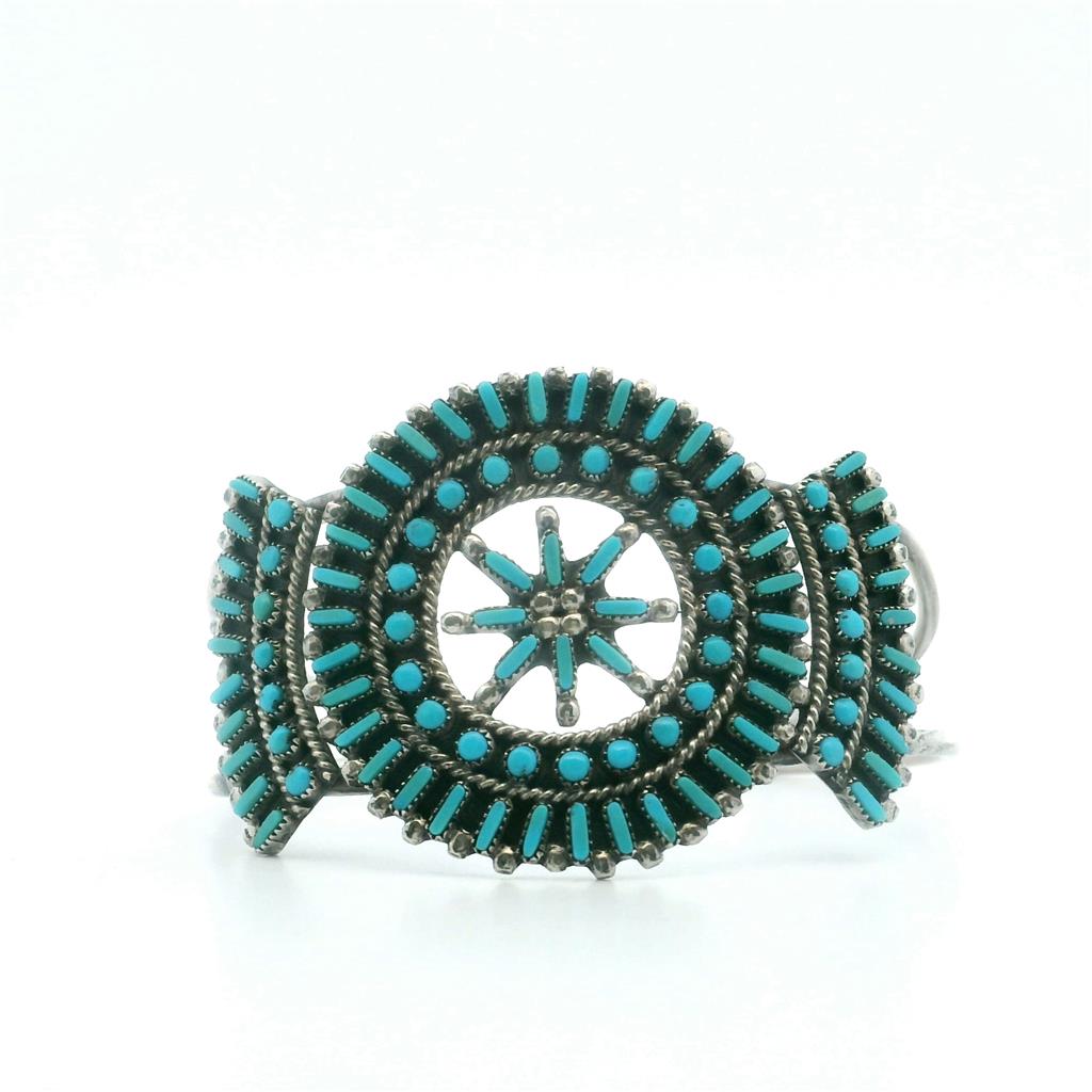  Estate Sterling Silver Zuni Turquoise Cuff Bracelet