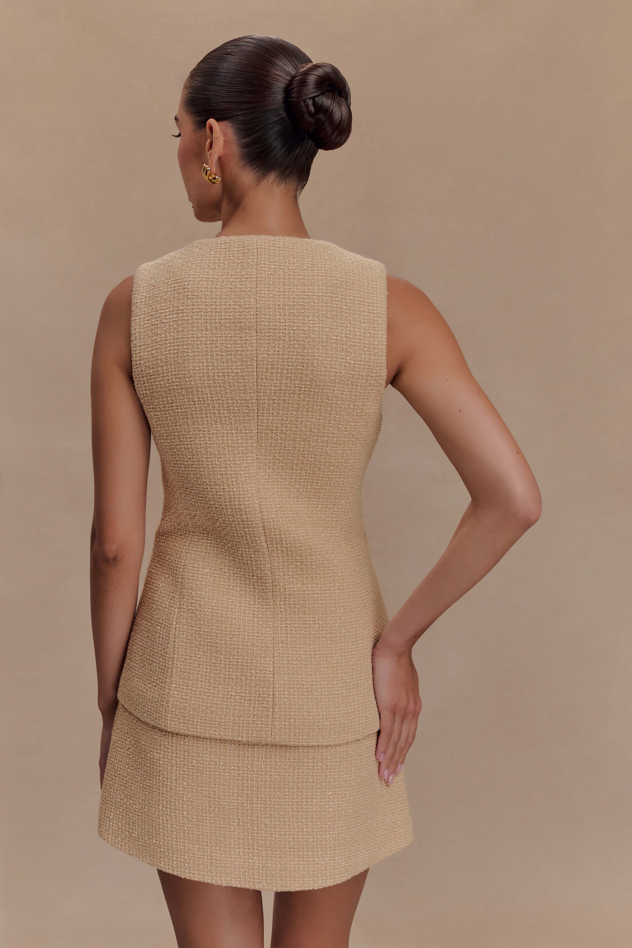 Camilla Boucle Sleeveless Vest - Light Taupe、mySite、solidvoid