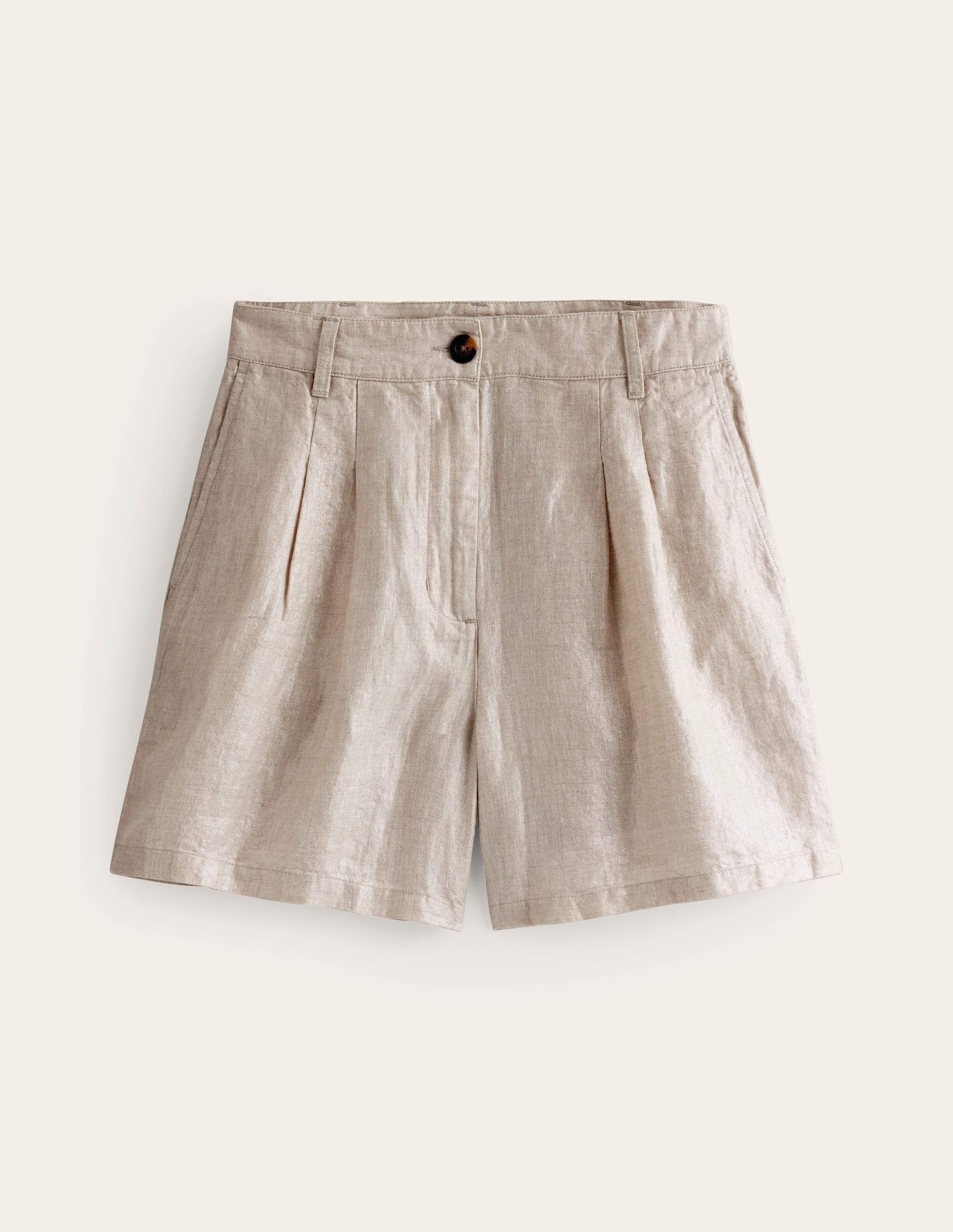  Pleated Linen Shorts-Neutral Metallic、mySite、ashleygrahame