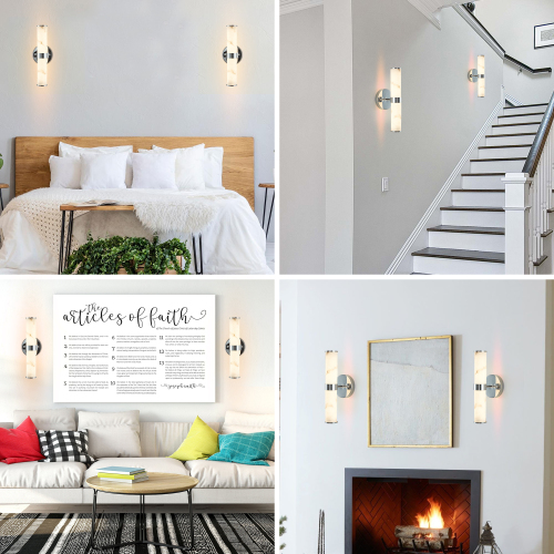 Resin Imitation Marble Texture Wall Light with Black Iron Metal Frame,Set of 2,Elegant Lighting Fixtures for Hallways,Bathrooms,and Bedrooms (Only Indoor)、、eastwooduniform