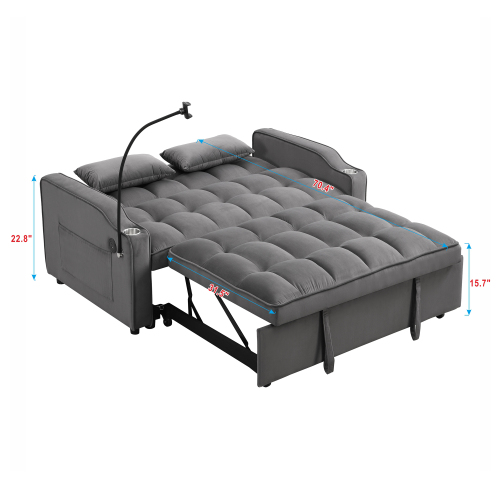 Modern Velvet Loveseat Futon Sofa Couch w/Pullout Bed,Small Love Seat Lounge Sofa with adjustable Reclining Backrest,Toss Pillows, Pockets,Furniture for Living Room,3 in 1 Convertible Sleeper Sofa Bed、、casual