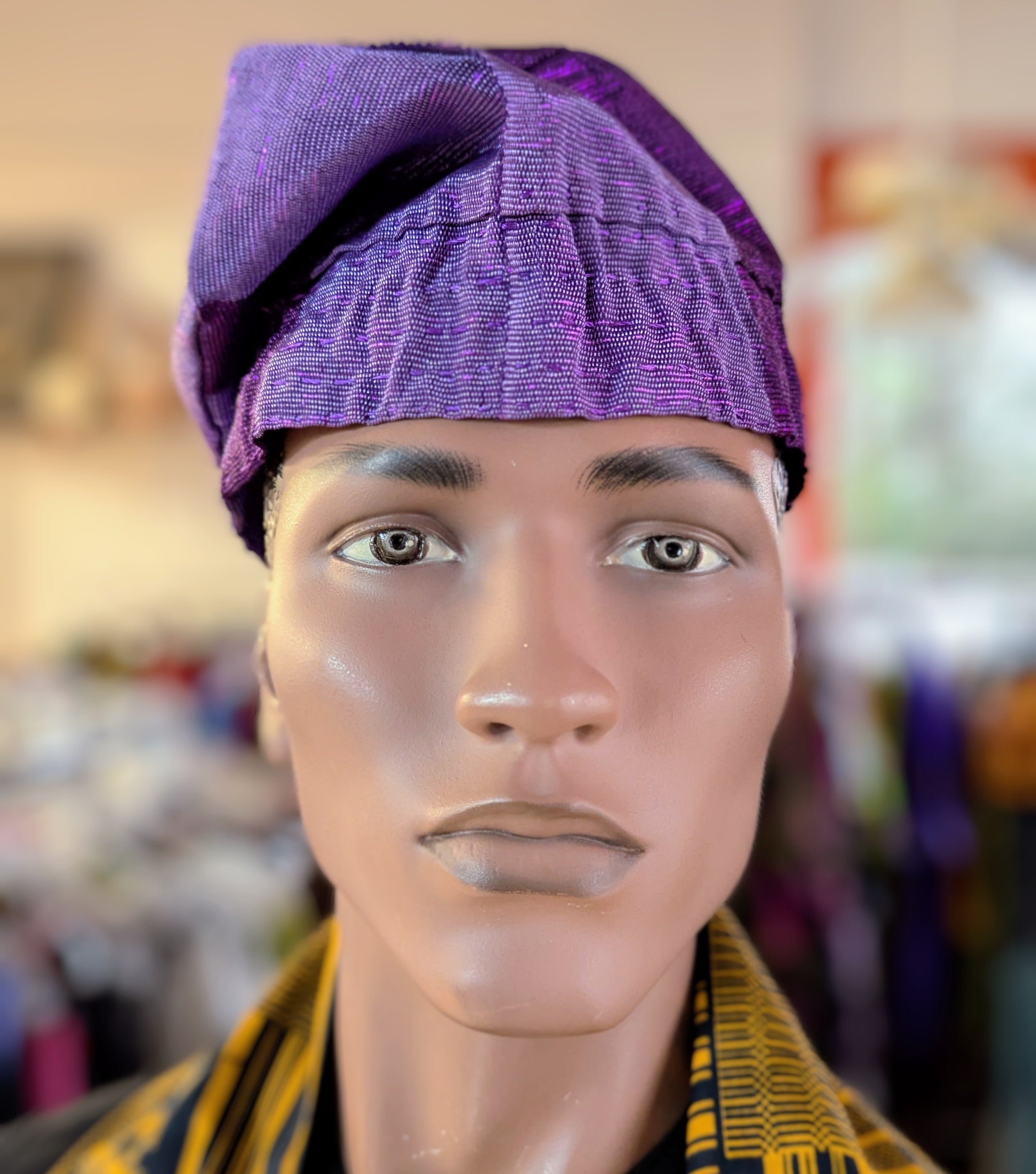 Dupsie's Oba Elegbara Purple and Lilac Aso Oke Fila Kufi Cap Hat DPAAHPL1、mySite、solidvoid