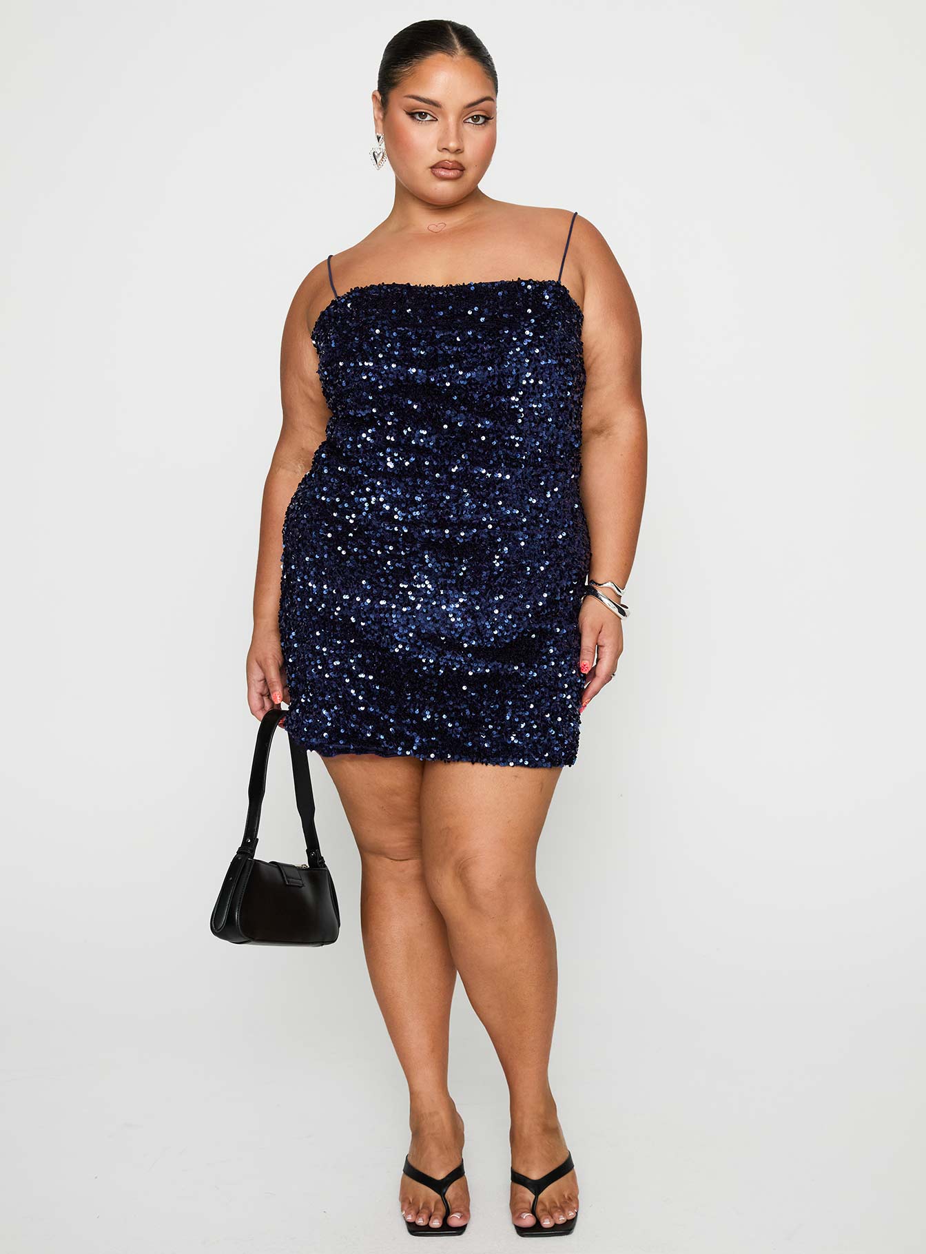 Layney Sequin Mini Dress Navy Curve、mySite、solidvoid