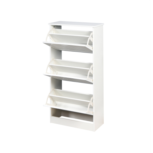 Wooden Shoe Cabinet for Entryway, White Shoe Storage Cabinet with 3 Flip Doors 20.94x9.45x43.11 inch、、casual