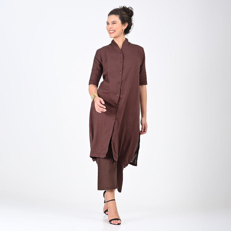 Cotton Solid Co Ord Set For Women | Tunic & Trouser | Coffee Brown、mySite、camillekostekn
