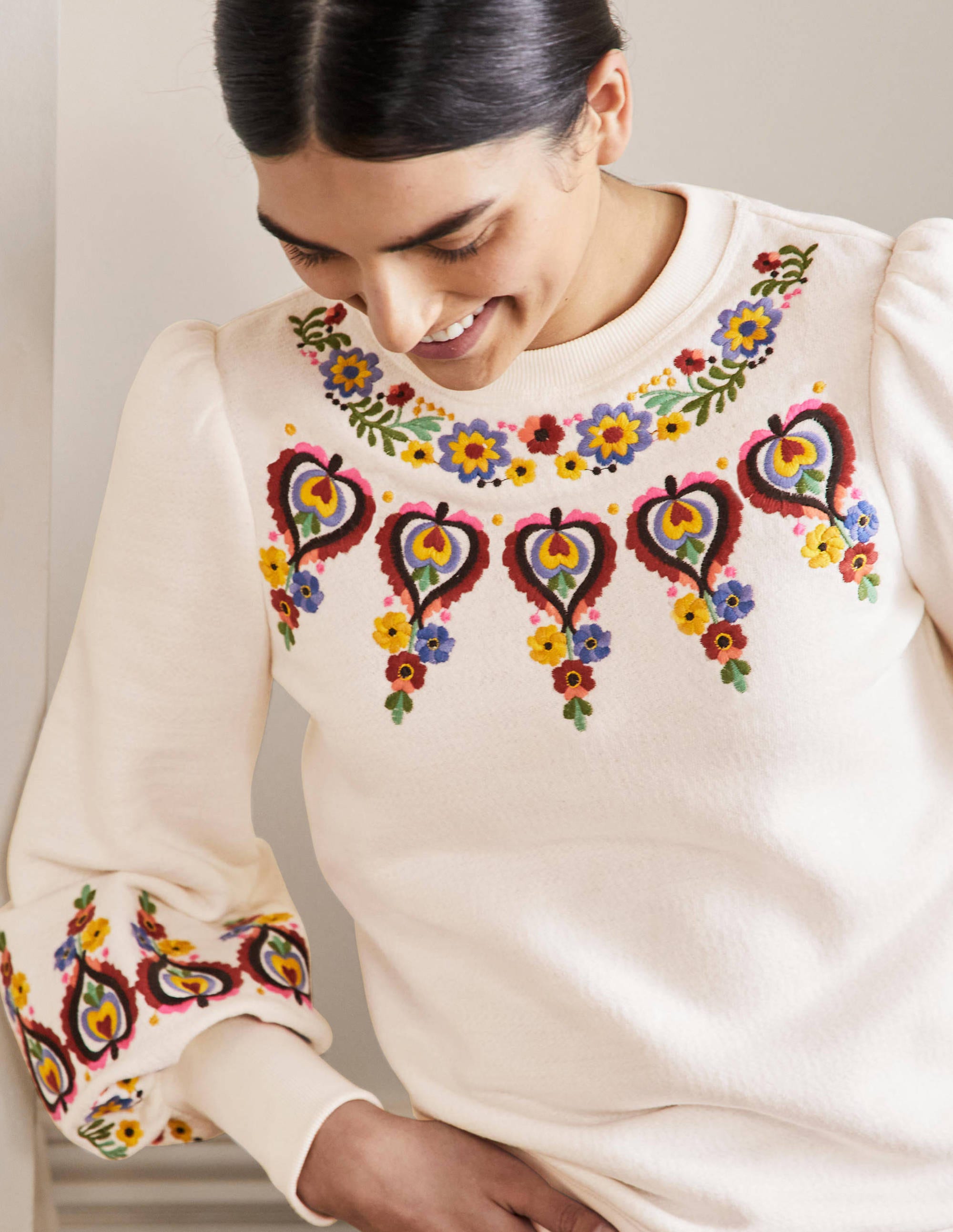  Embroidered Blouson Sweatshirt-Ivory Embroidery、mySite、ashleygrahame