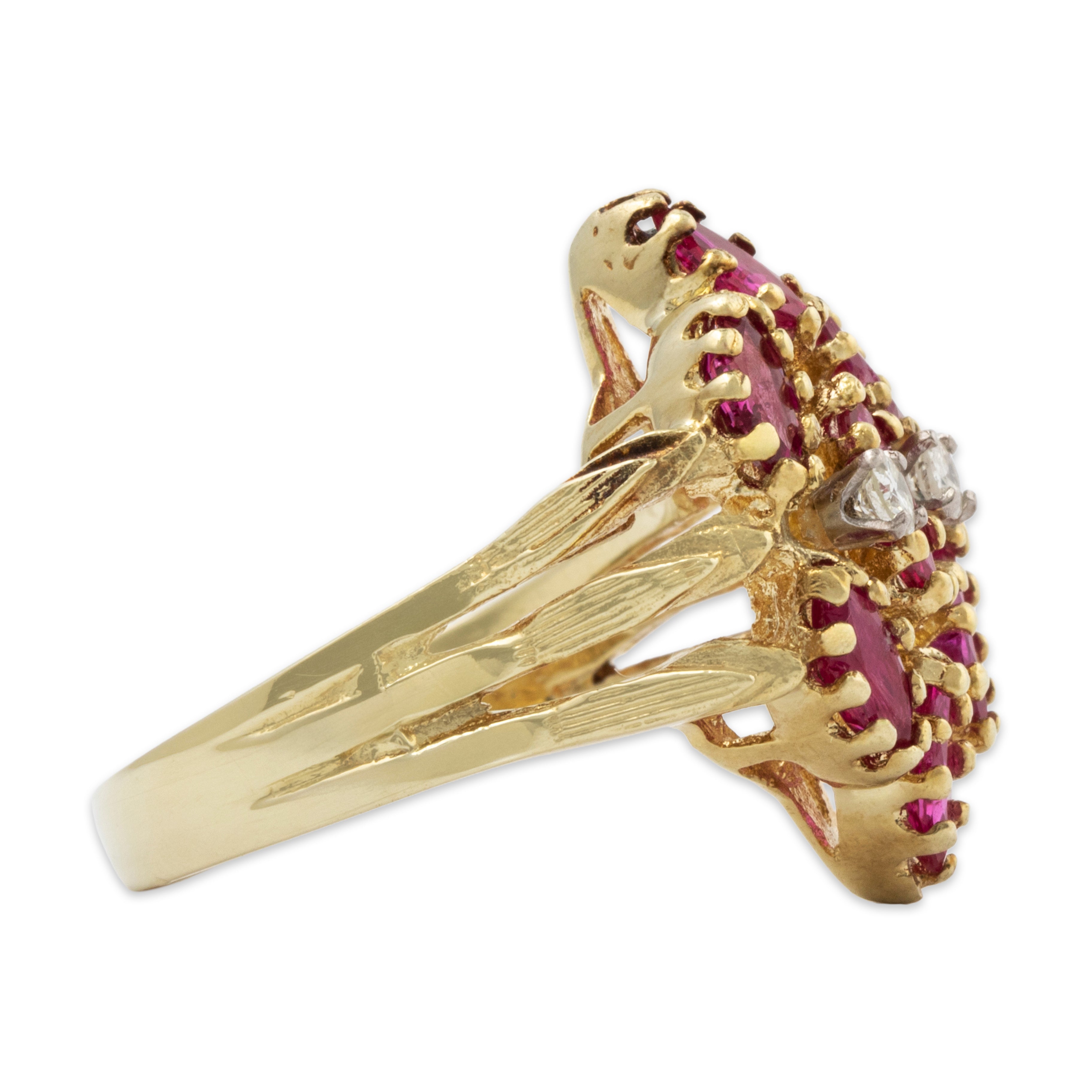 Vintage 14k Yellow Gold 1.3cttw Ruby Diamond Cocktail Ring 6.25、mySite、hinf8tx79