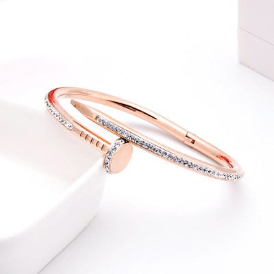 Stunning Nail Bangle Bracelet-Hinged with Cubic Zirconia Stainless Steel, 18K Gold Plated、mySite、g9winljtr