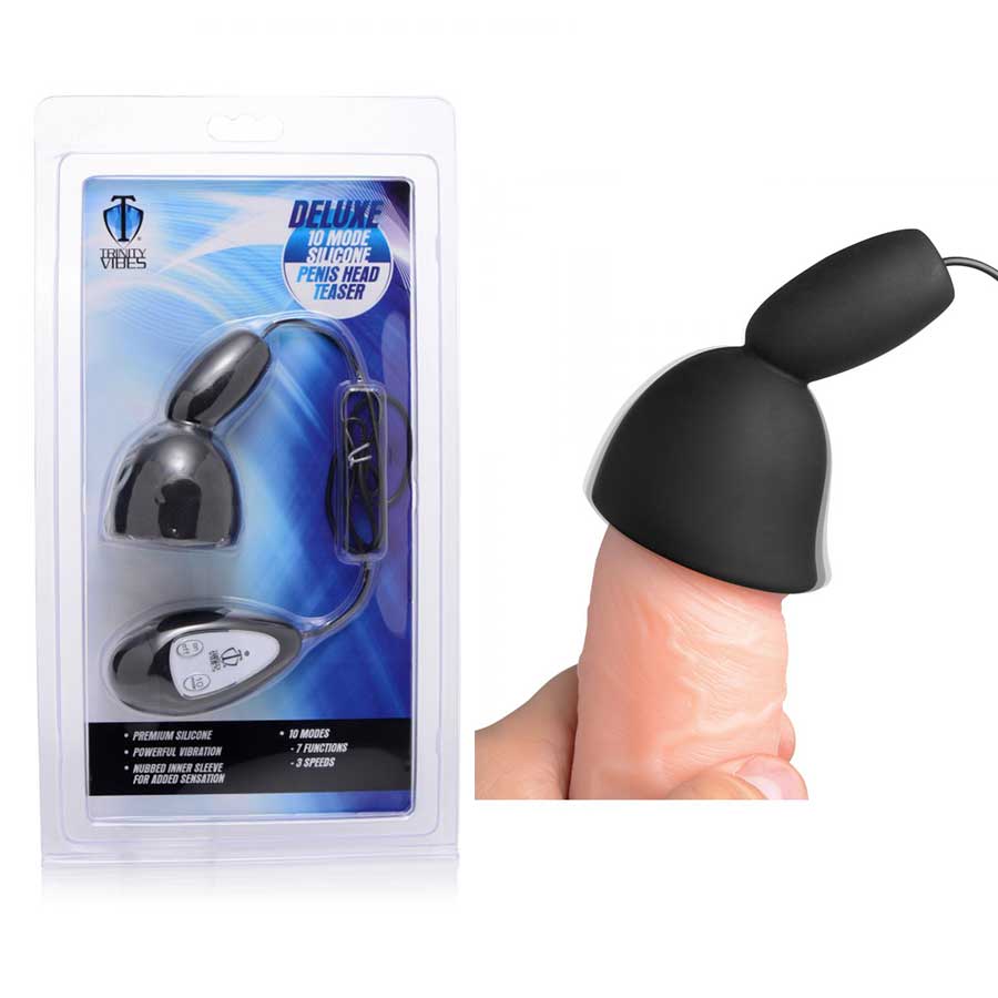 Deluxe 10 Mode Black Silicone Penis Head Teaser by Trinity Vibes、mySite、bottomscart