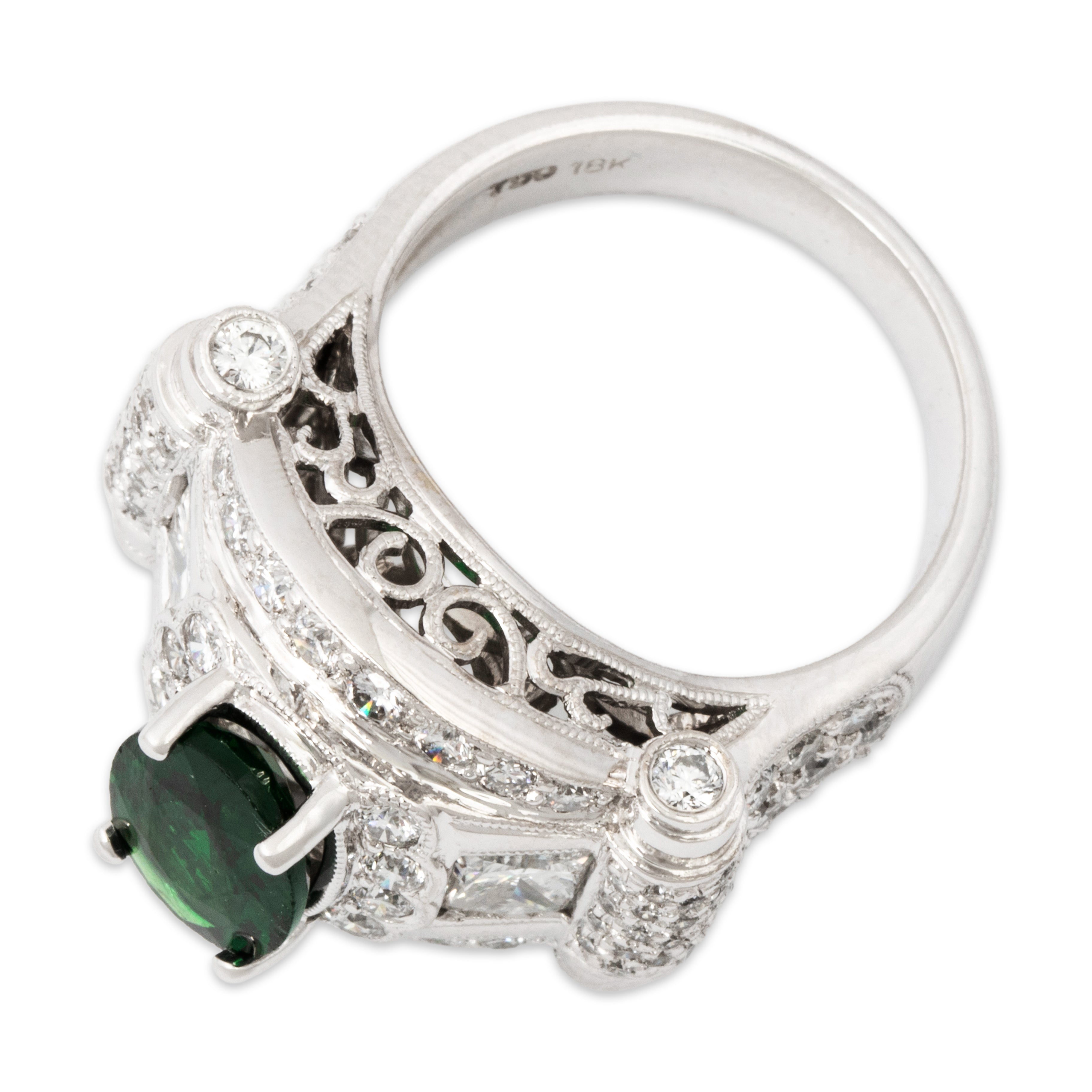 Vintage 18k White Gold 2.3ct Tsavorite Garnet 2.5cttw Diamond Statement Ring、mySite、hinf8tx79