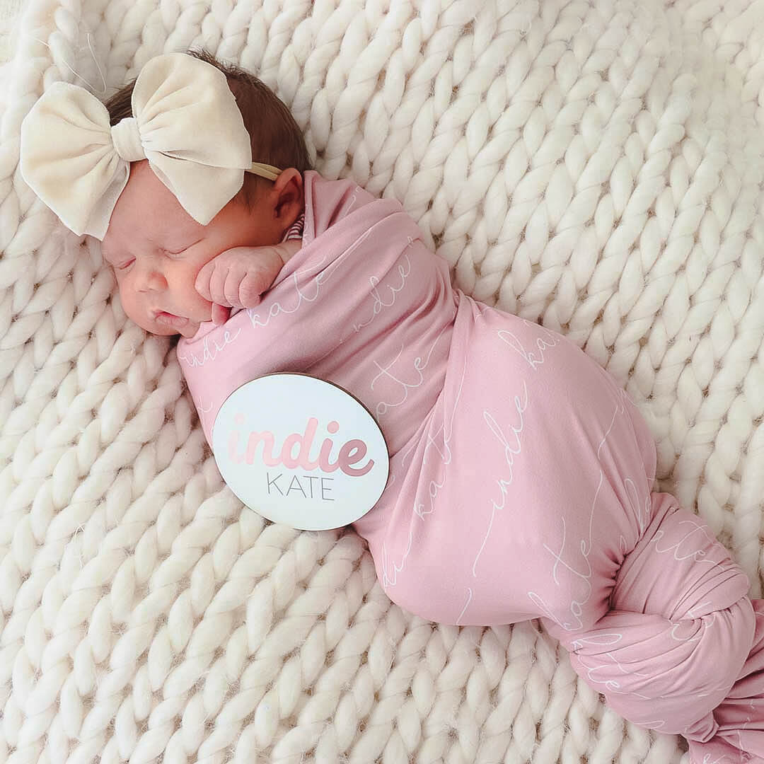  Personalized Solid Light Rose Baby Name Swaddle Blanket - Script、mySite、layawaytickets