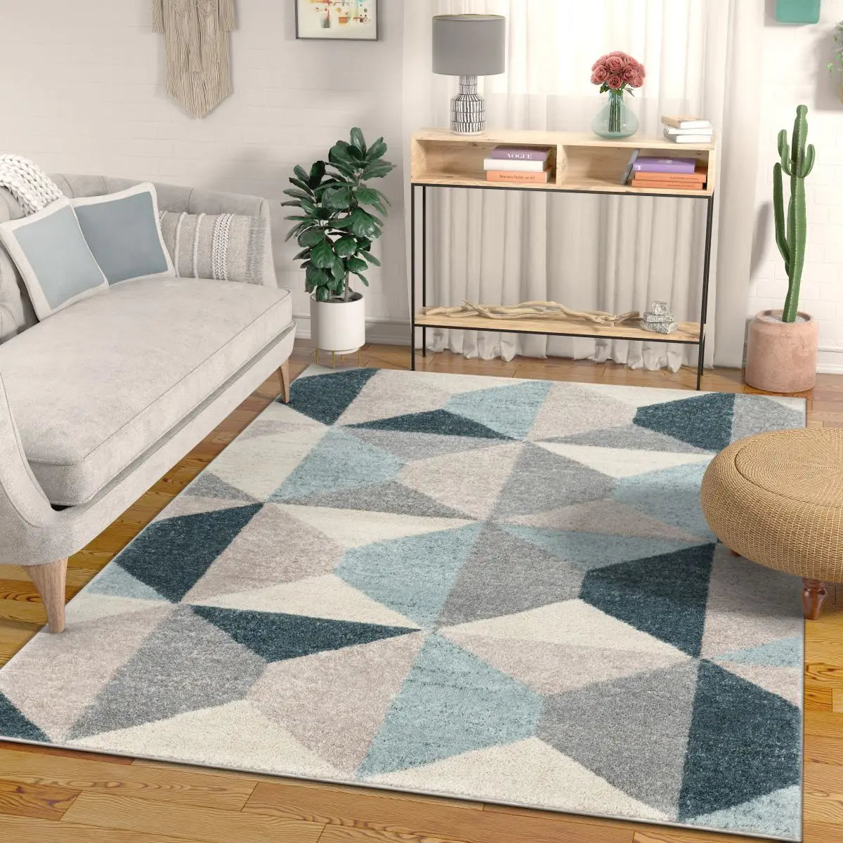 Zeke Blue Mid-Century Modern Geometric Rug、mySite、gigharbornorthrealestate