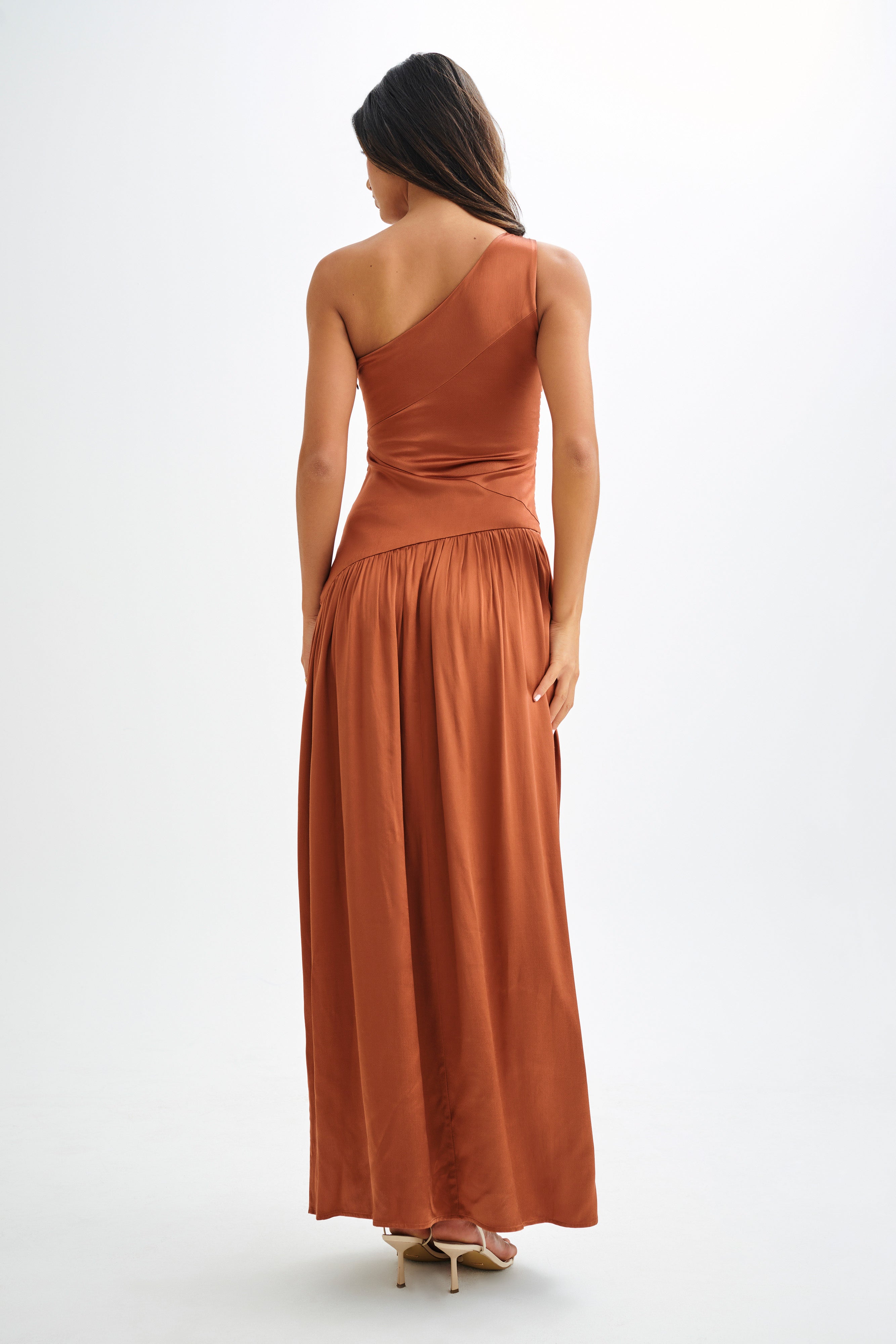 Jenna One Shoulder Pleated Maxi Dress - Wood、mySite、solidvoid