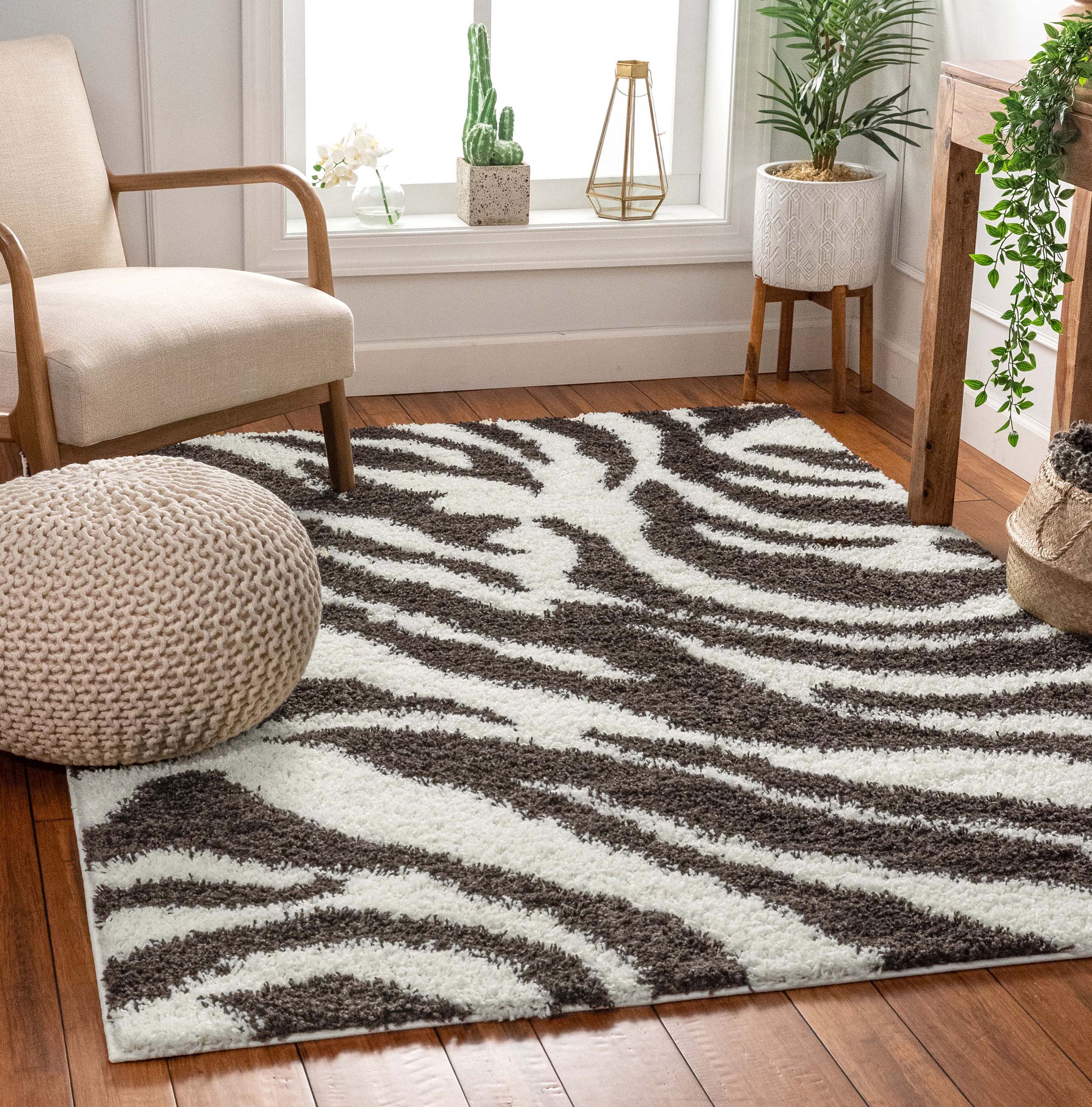 Safari Zebra Brown Contemporary Shag Rug、mySite、gigharbornorthrealestate