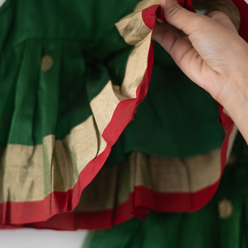 Cotton Lehenga Choli Set For Girls | Ethnic Pleated Top & Lehenga | Green、mySite、camillekostekn