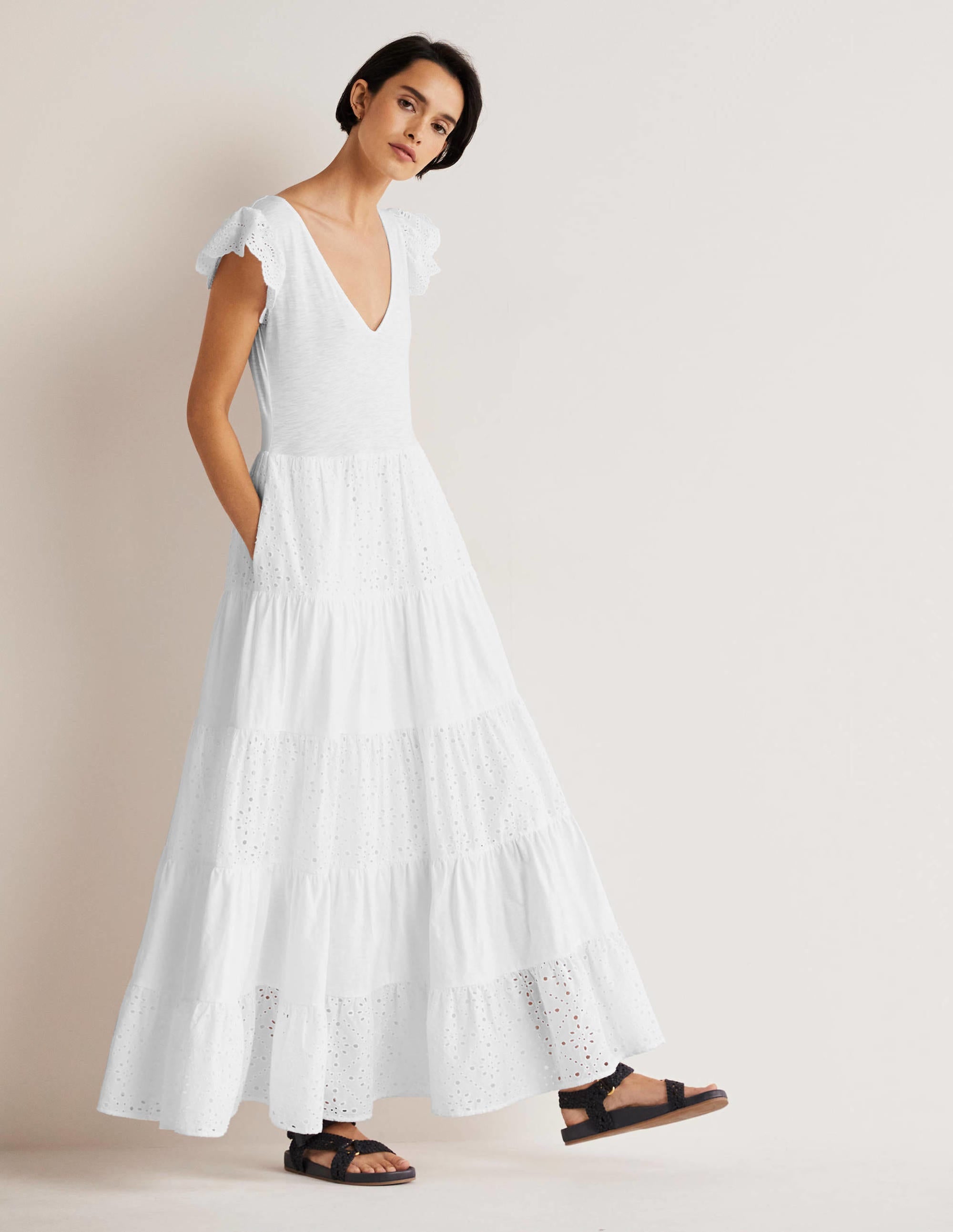  Broderie Mix Jersey Maxi Dress-White、mySite、ashleygrahame
