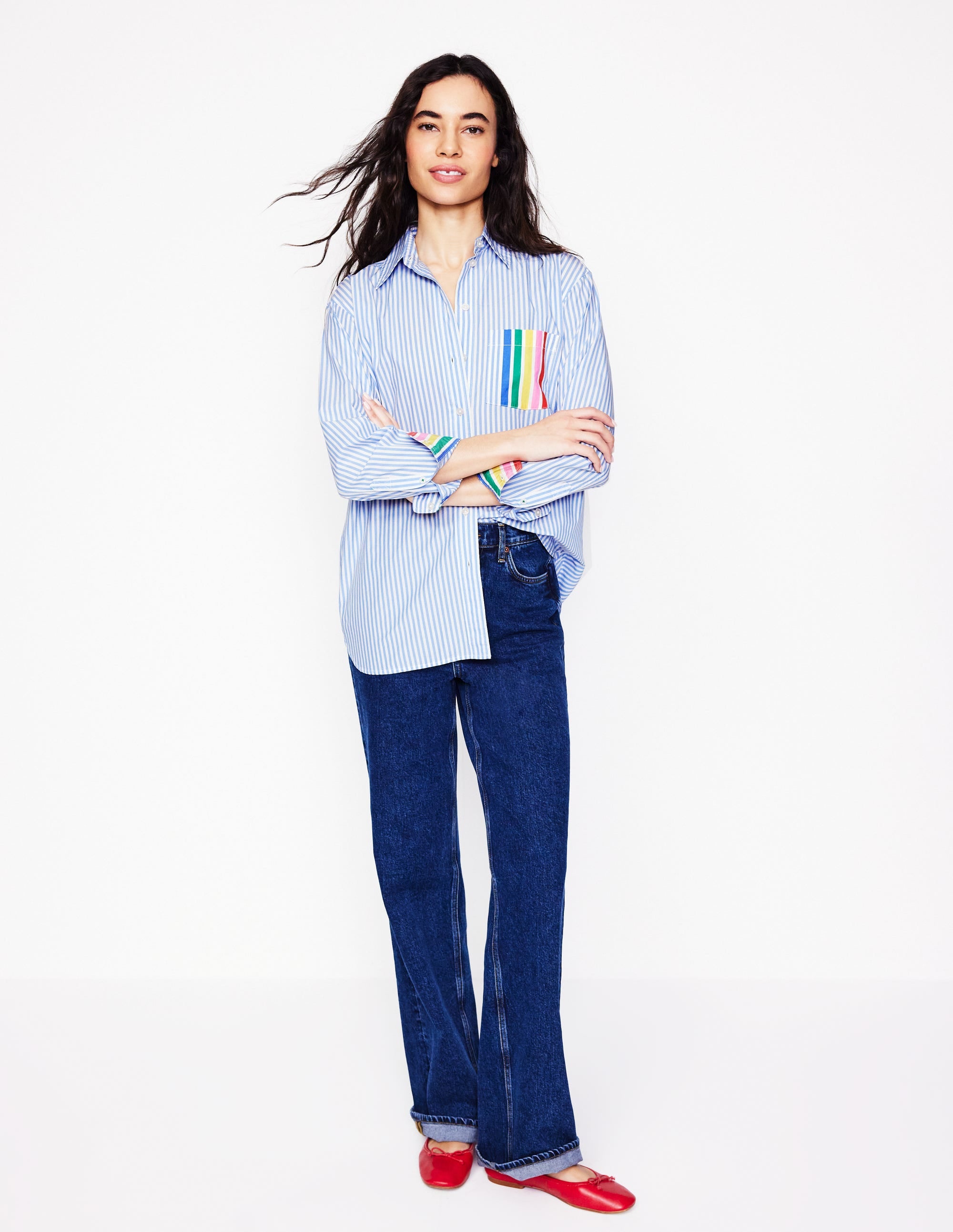  Sadie Relaxed Cotton Shirt-Rainbow Stripe Placement、mySite、ashleygrahame