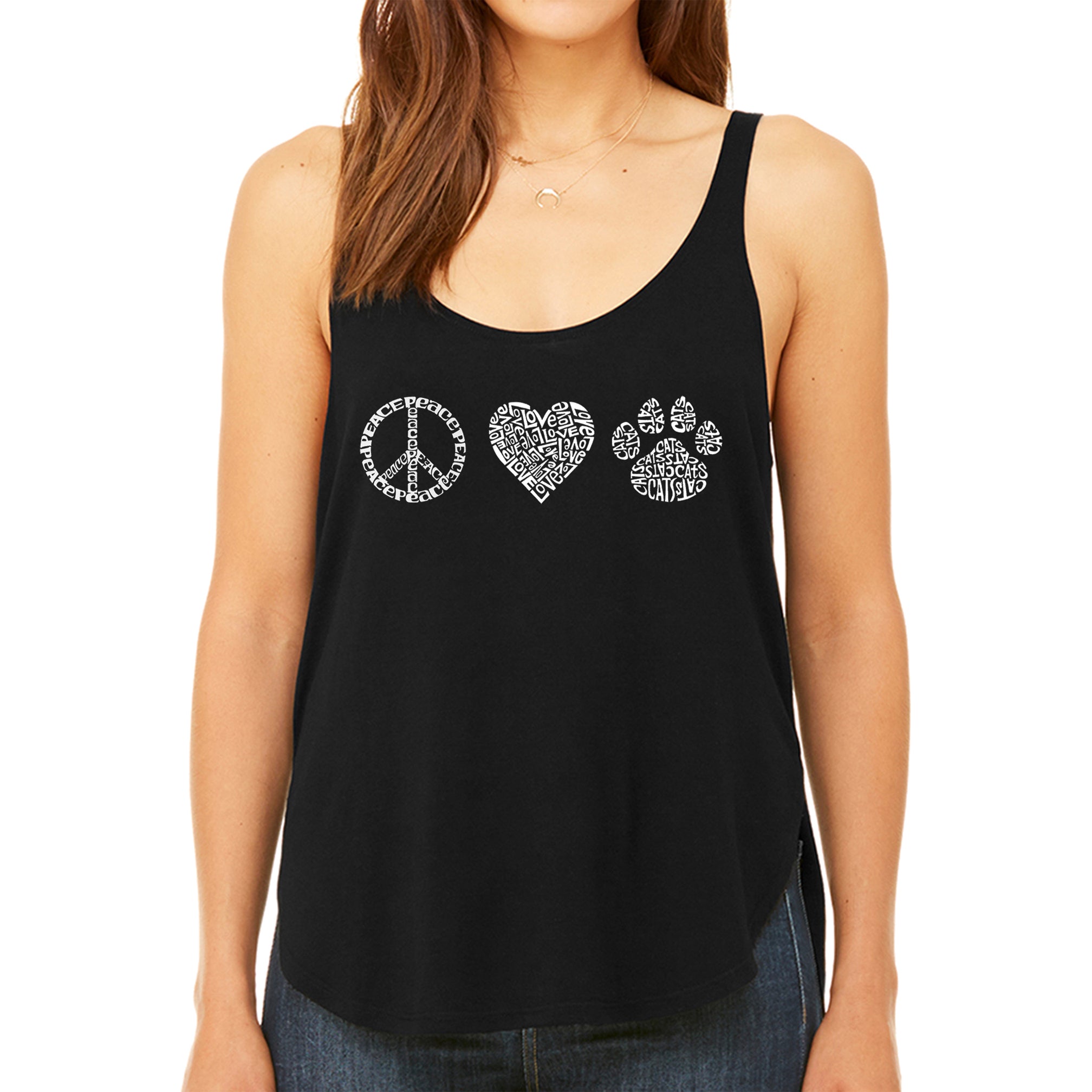 Peace Love Cats - Women's Premium Word Art Flowy Tank Top、mySite、camillekostekn