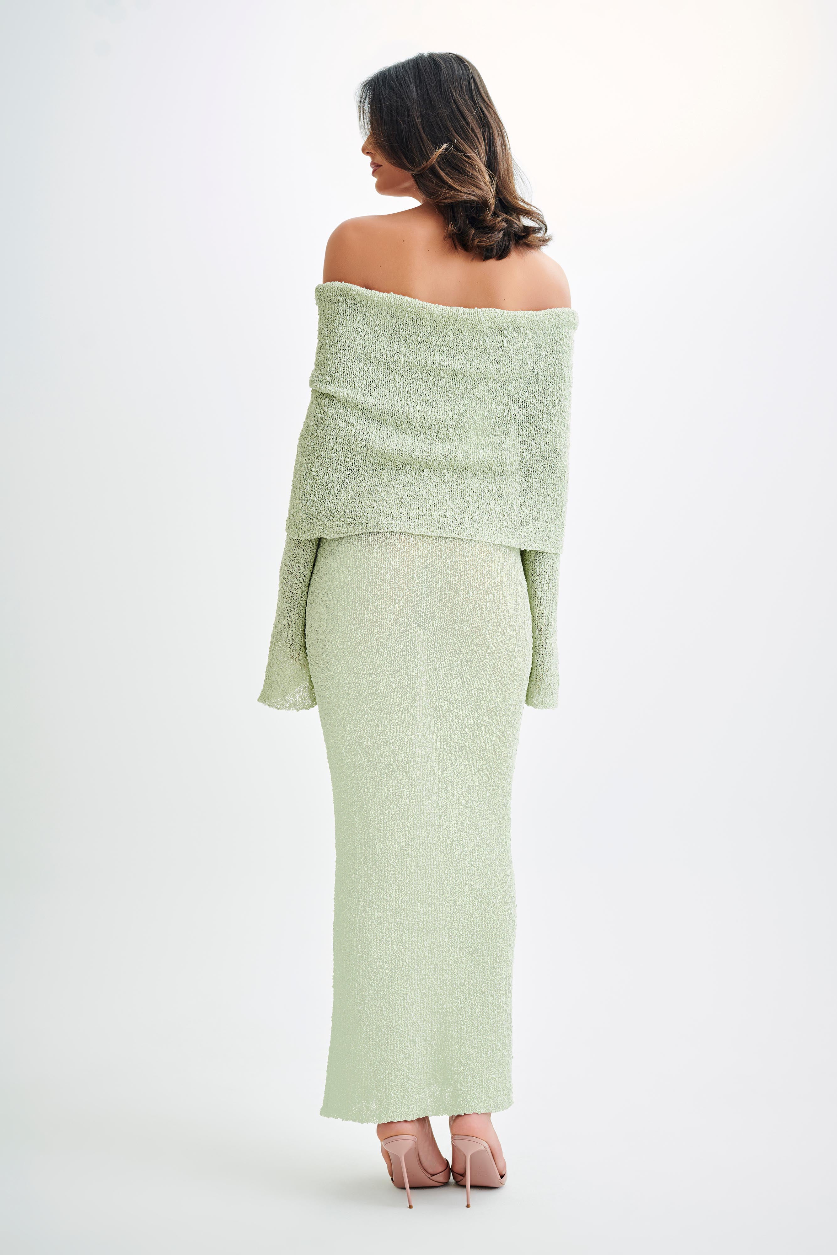 Marisol Off Shoulder Boucle Maxi Dress - Pastel Green、mySite、solidvoid