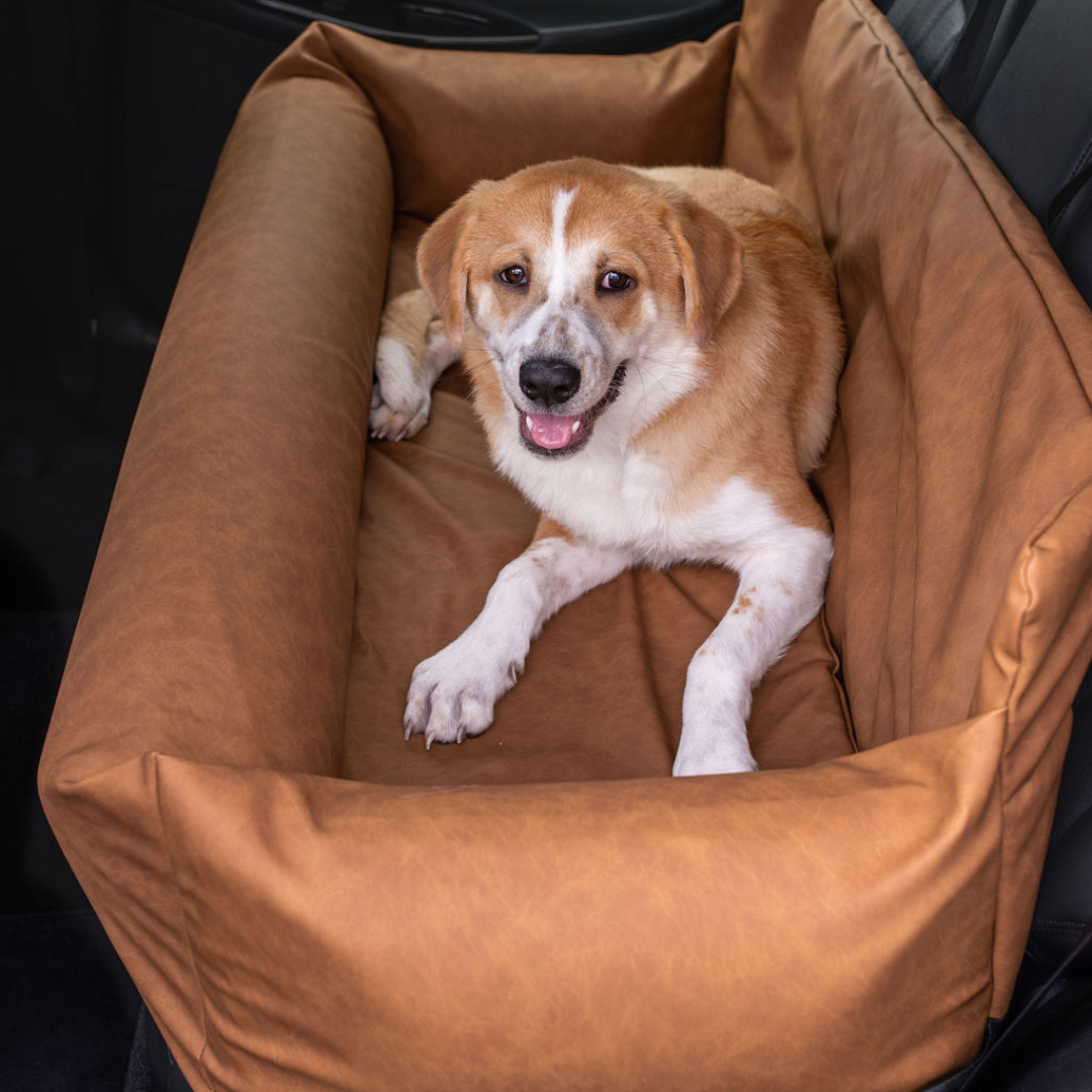 PupProtector™ Faux Leather Memory Foam Dog Car Bed - Camel、mySite、solidvoid