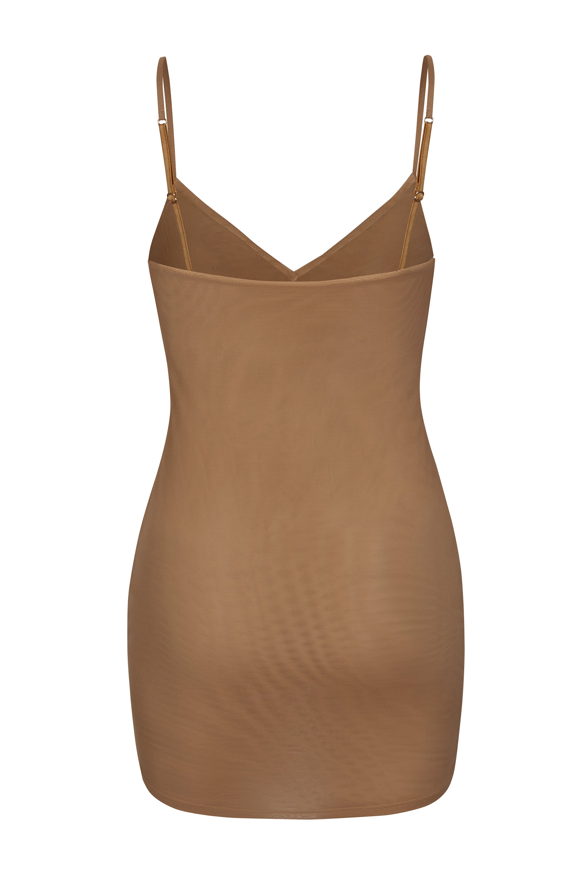 Soft Mesh V-Neck Mini Slip Dress in Almond、mySite、solidvoid