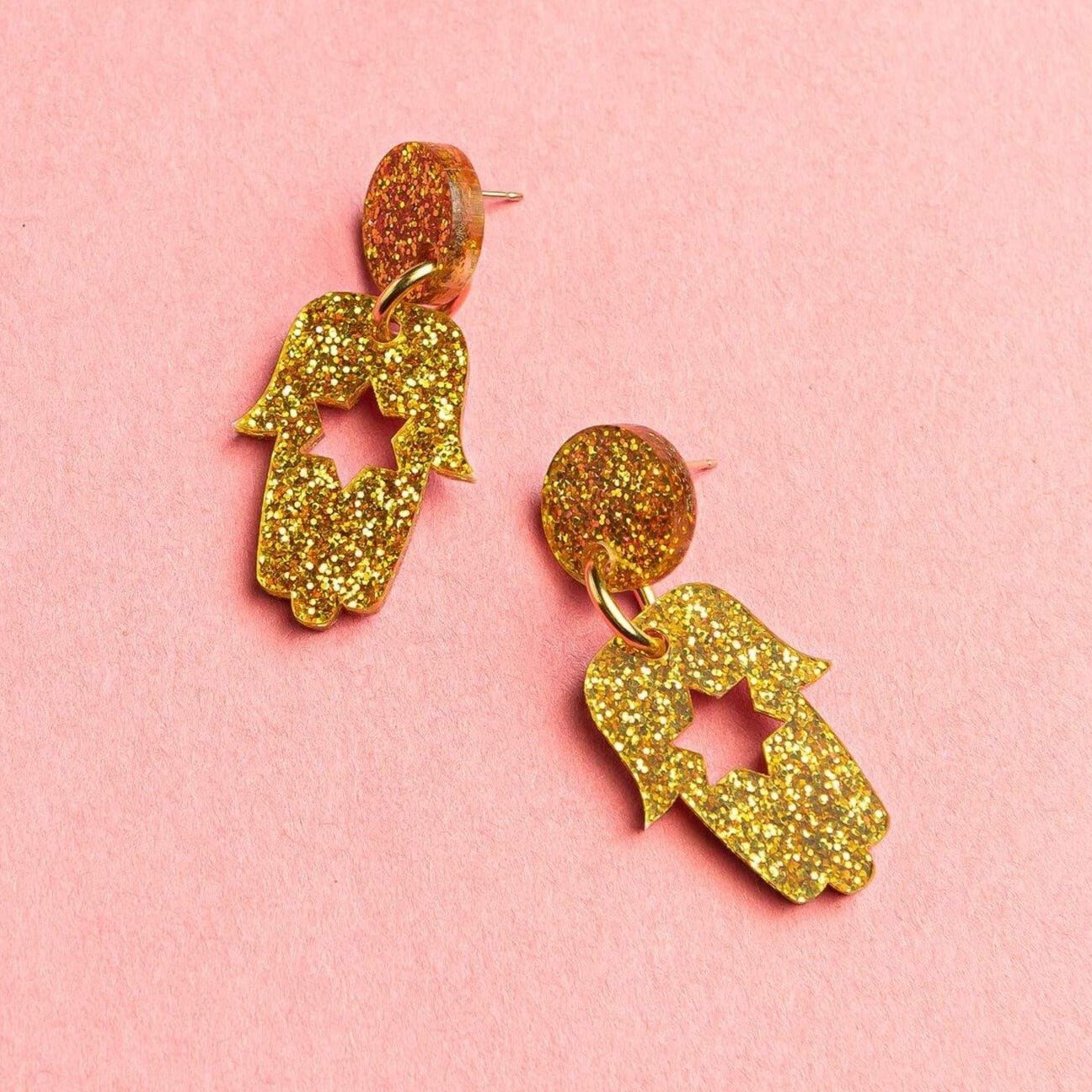Mimi Hamsa Earrings - Gold Glitter、mySite、topwebapps