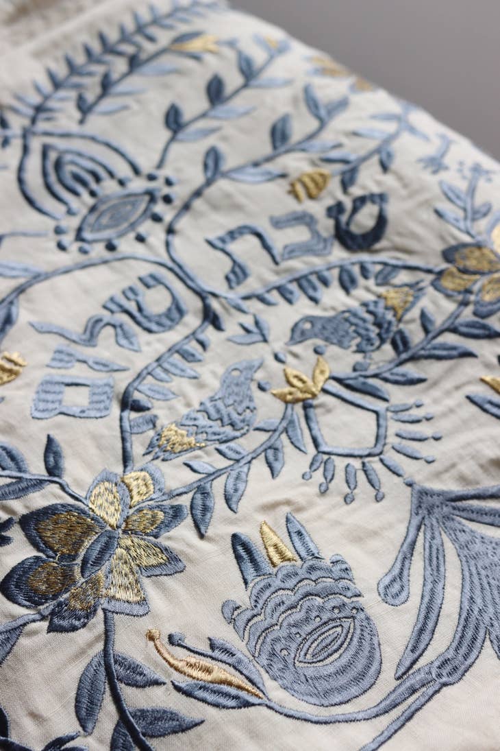 Handmade Linen Challah Cover - Blue and Gold、mySite、topwebapps