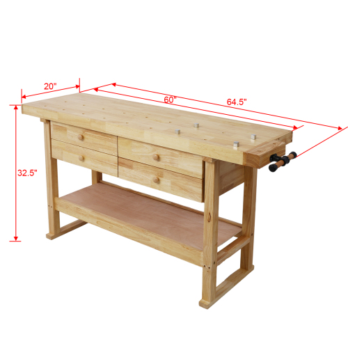 55-Inch Wood Workbench - Wooden Workbench for Garage Workshop and Home、、eastwooduniform