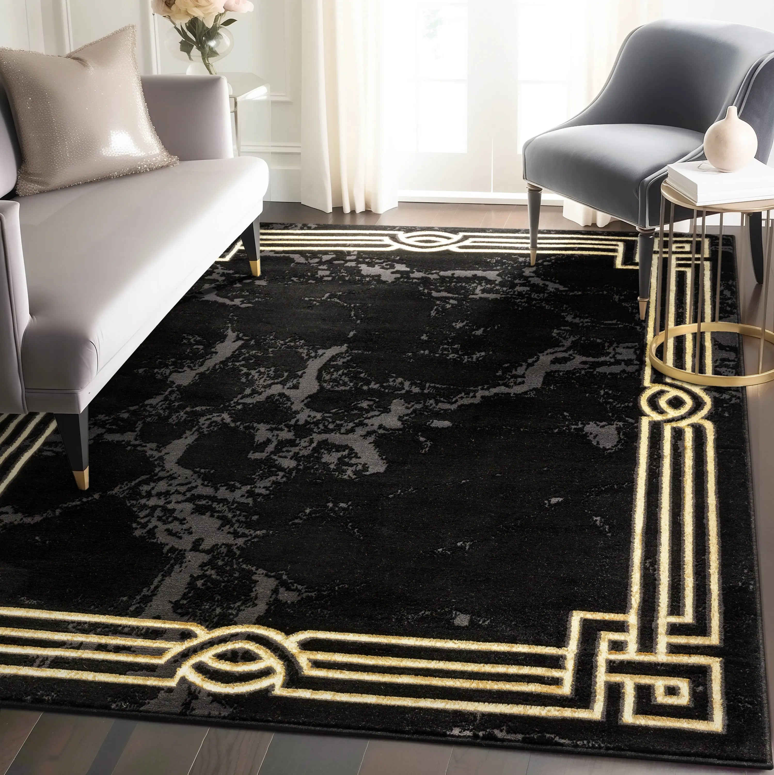 Huntington Retro Marble Border Glam Rug、mySite、gigharbornorthrealestate