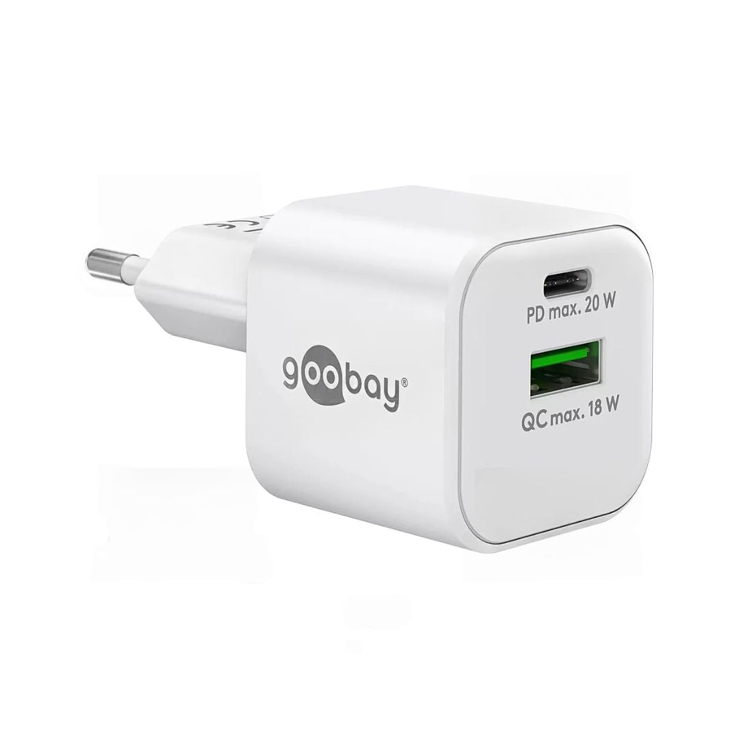 Goobay Carregador GaN 1×USB-A QC + 1×USB-C PD (20W) em Branco – 65865、mySite、fannypackpong