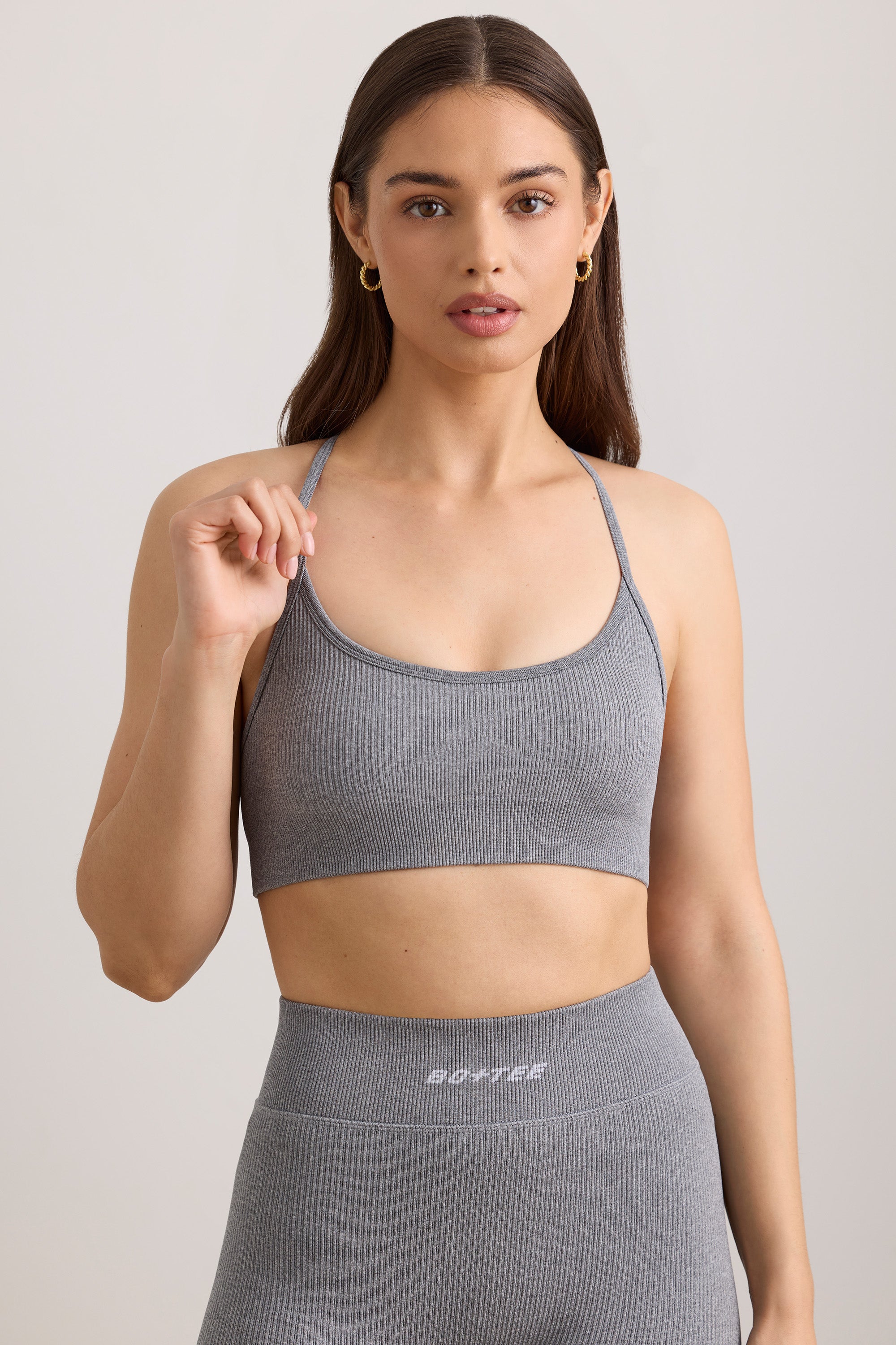 FlexiRib Scoop Neck Sports Bra in Grey Melange、mySite、solidvoid