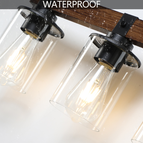 (Same as W1340119955/L1015) 19" Rustic 3-Light Vanity Light, Industrial Bathroom Wall Sconce with Glass Shades and Wood Accent, Modern Farmhouse Lighting Fixture (No Bulbs)、、eastwooduniform