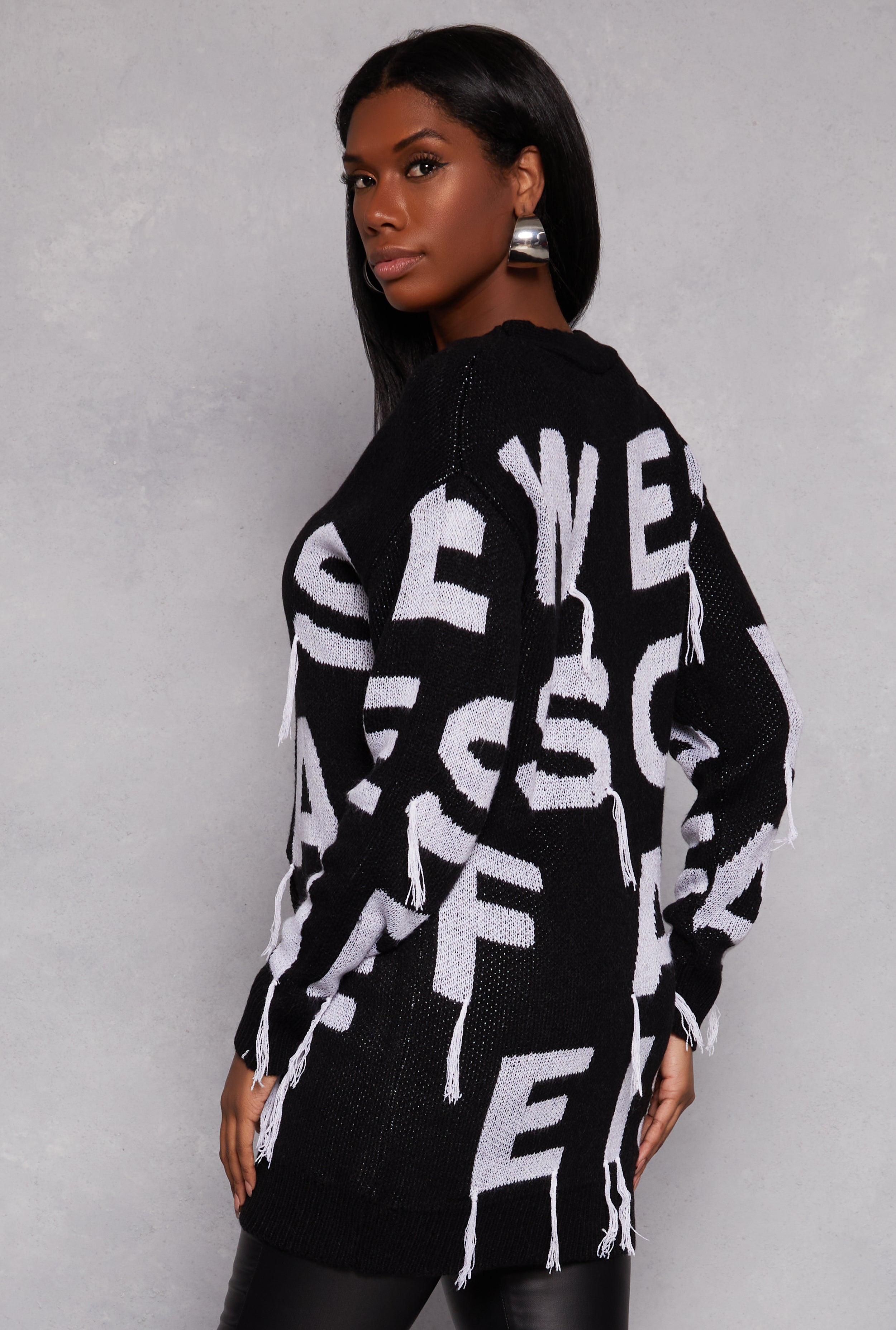 Alphabet Fringe Detail Button Front Cardigan、mySite、camillekostekn