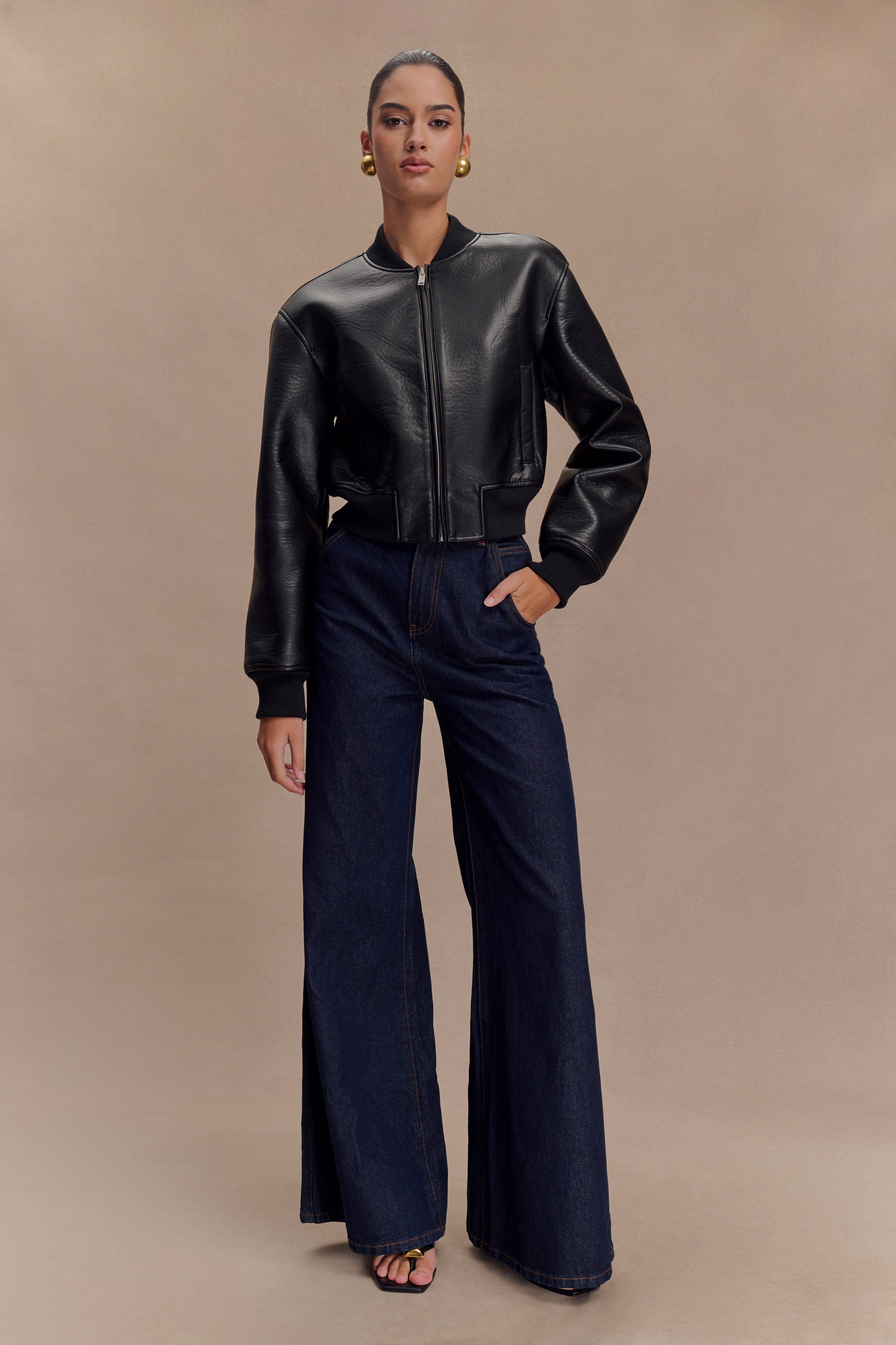 Codi Faux Leather Bomber Jacket - Black、mySite、solidvoid