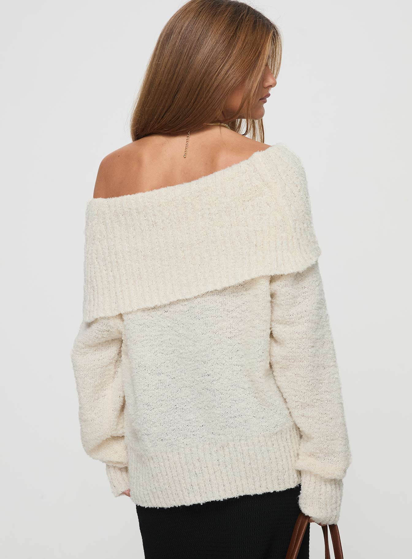 Parkley Boucle Off The Shoulder Sweater Cream、mySite、solidvoid