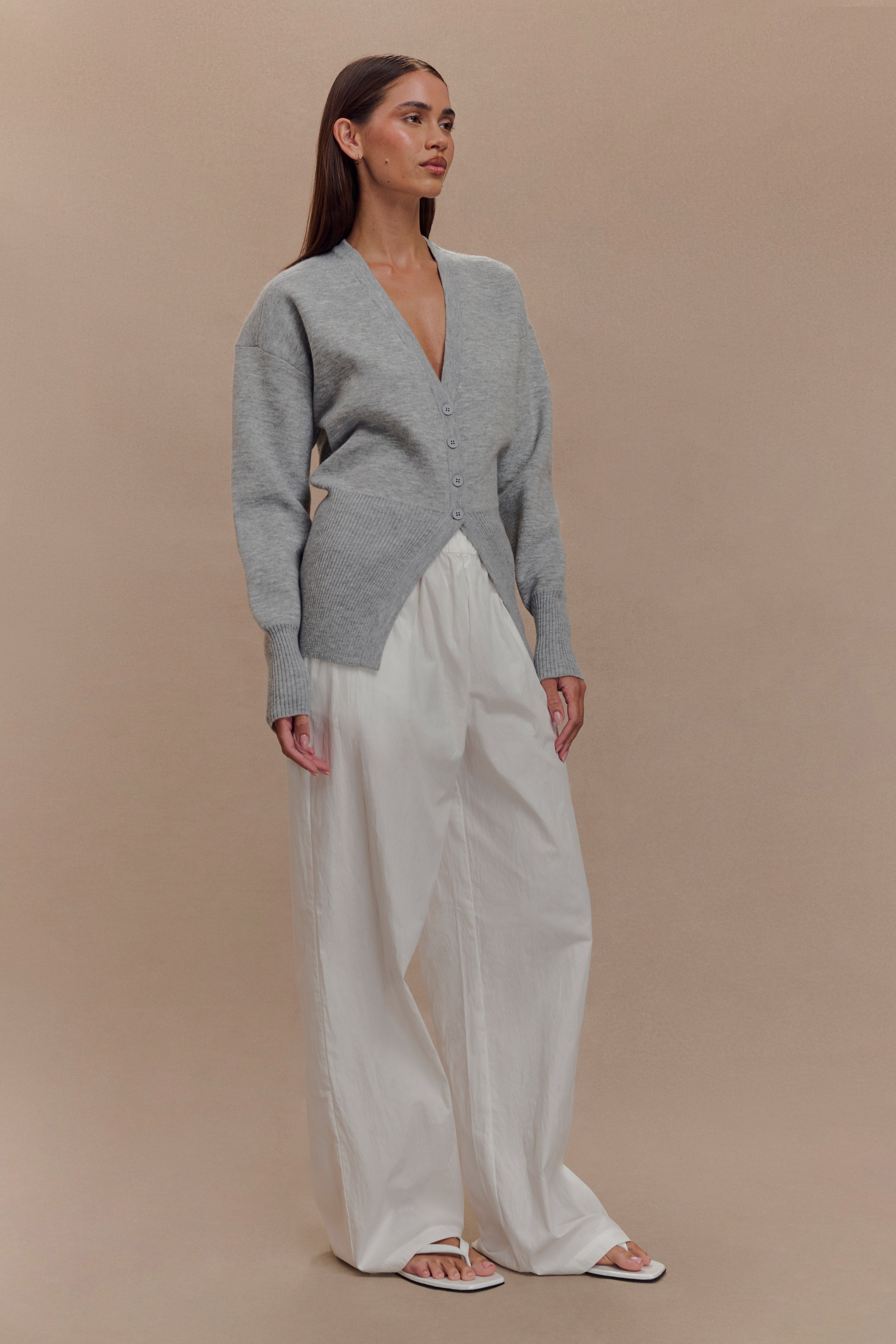 Alexia Buttoned Oversized Cardigan - Grey Marle、mySite、solidvoid