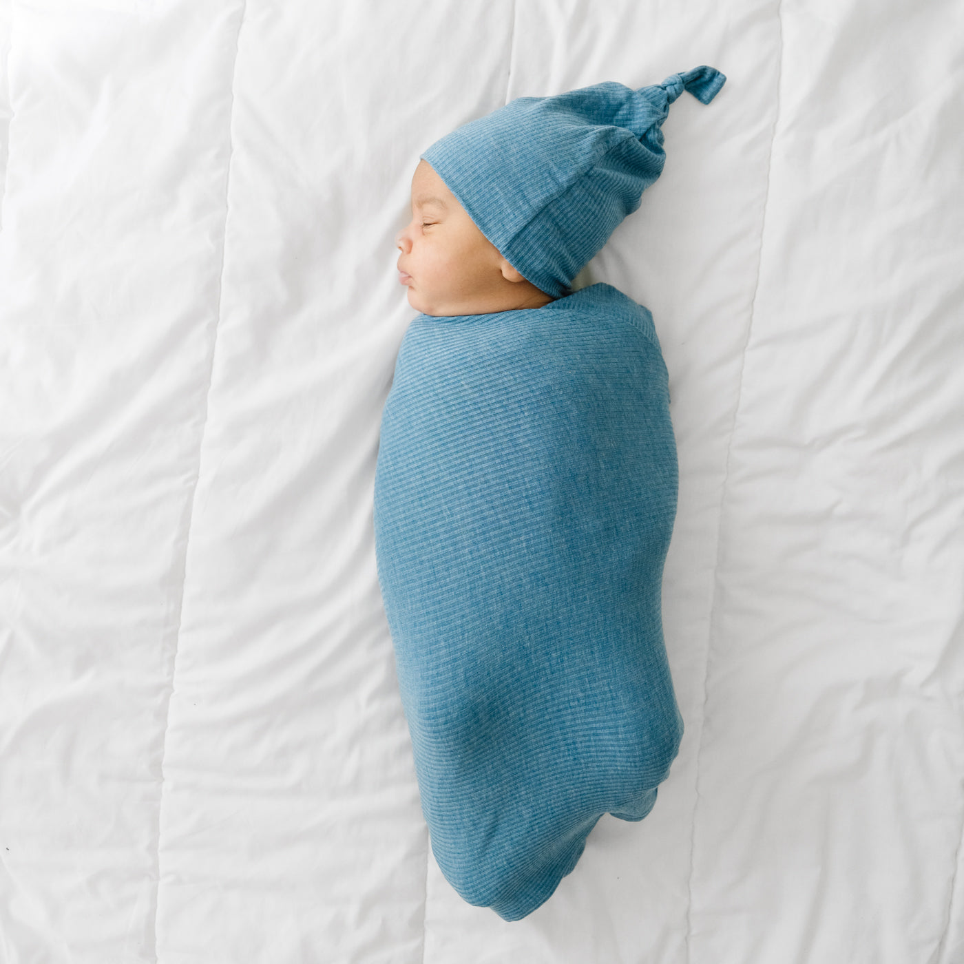 Heather Blue Ribbed Swaddle & Hat Set、mySite、g9winljtr